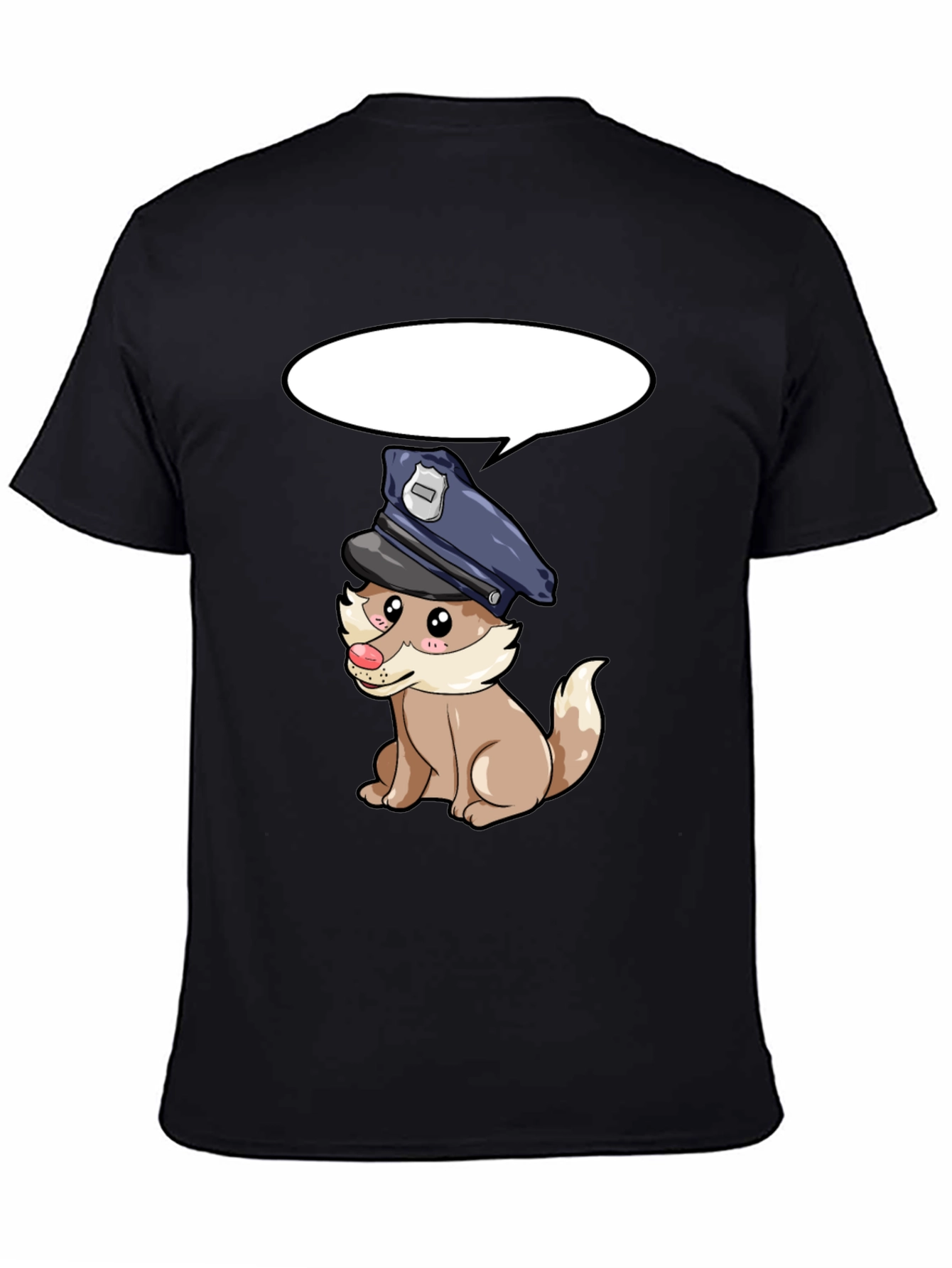 Cartoon Police Dog Black T-Shirt