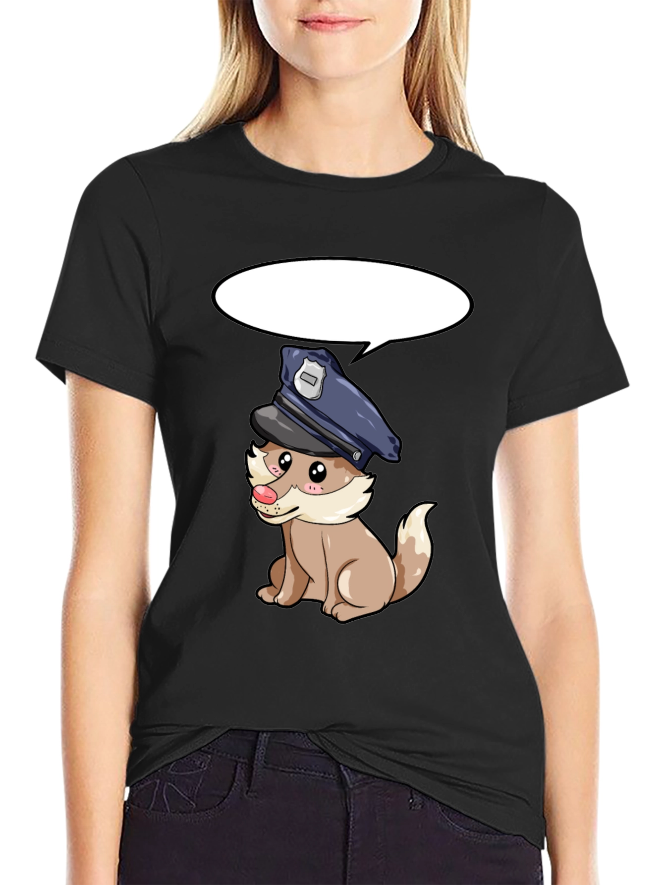 Cartoon Police Dog Black T-Shirt