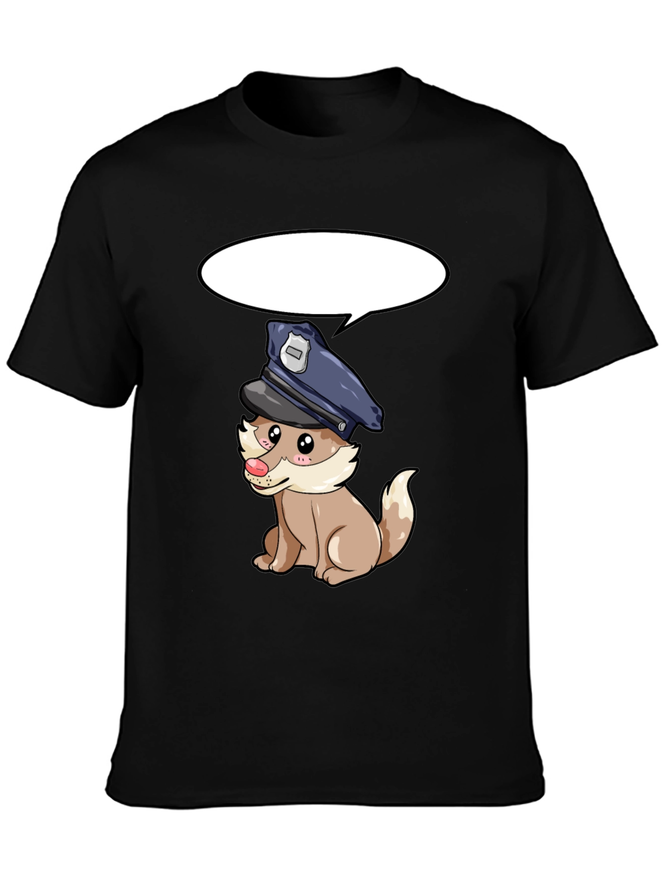 Cartoon Police Dog Black T-Shirt