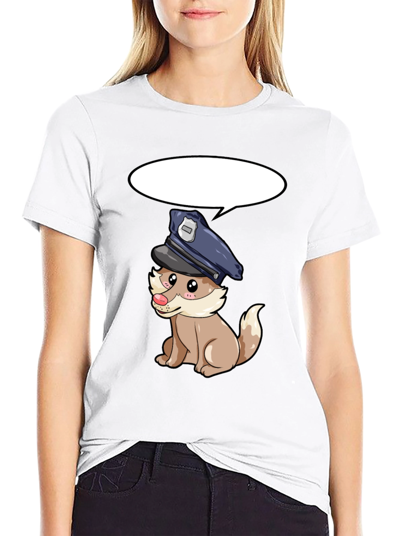 Cartoon Police Dog Black T-Shirt