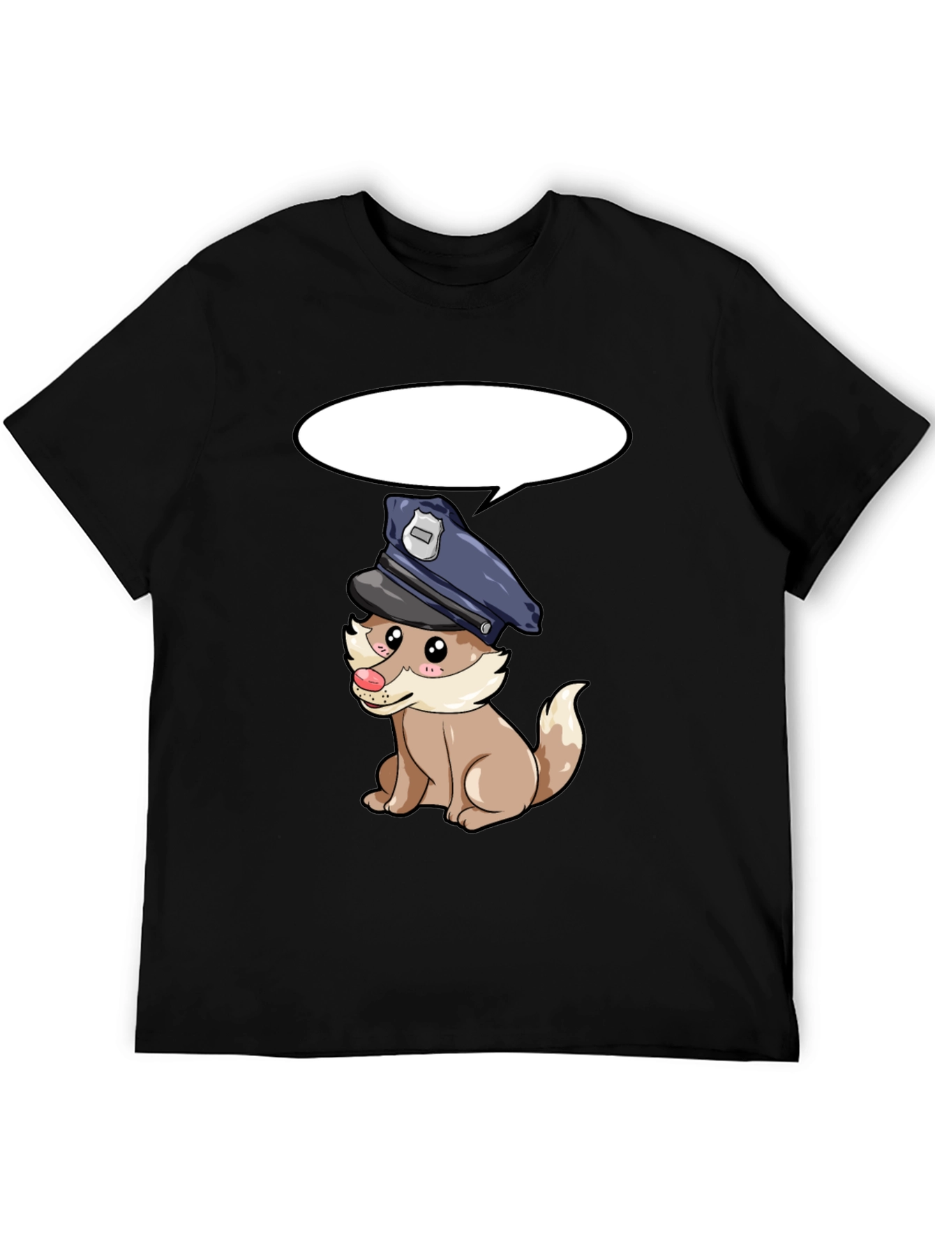 Cartoon Police Dog Black T-Shirt