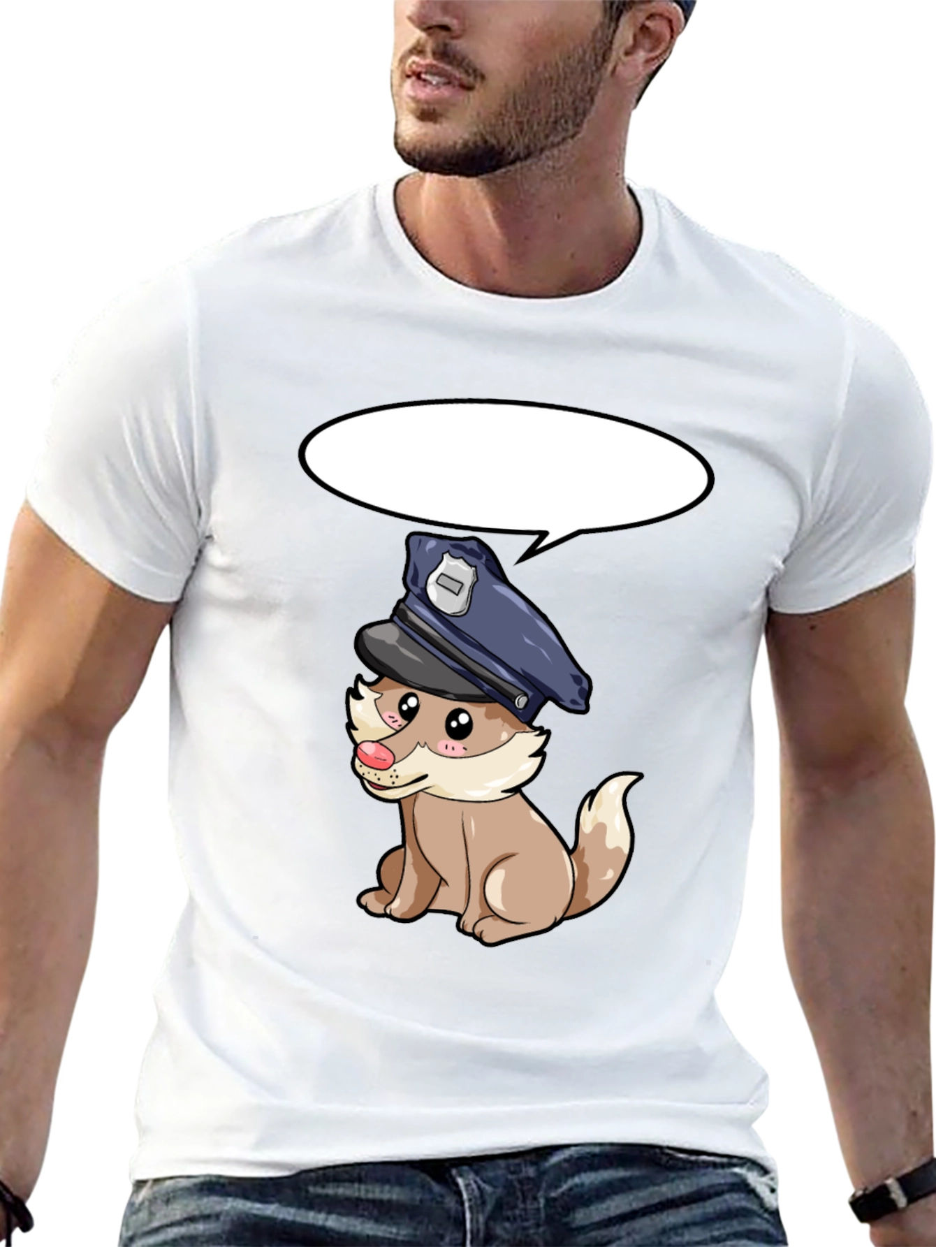Cartoon Police Dog Black T-Shirt