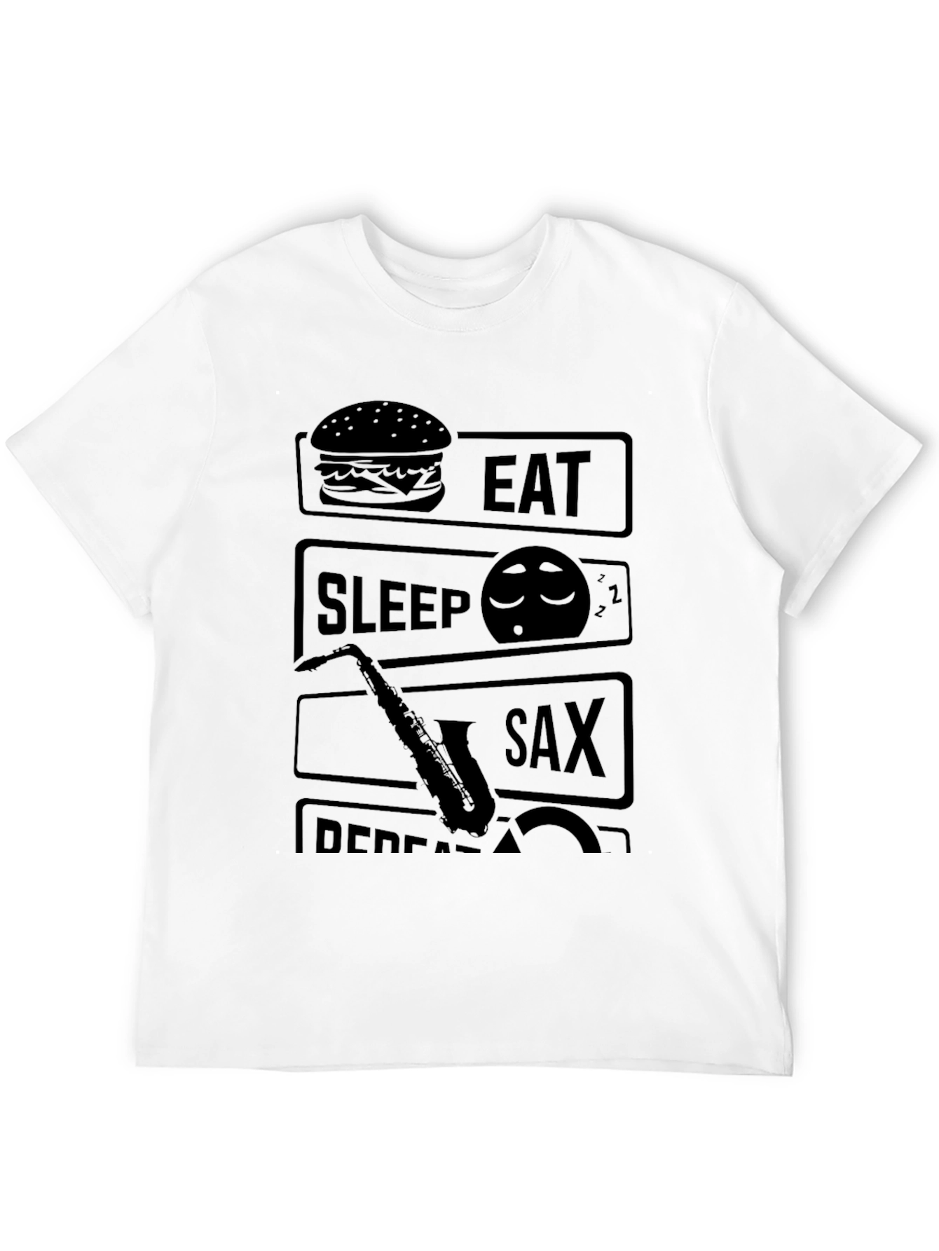 Eat Sleep Sax Repeat Black Graphic Tee