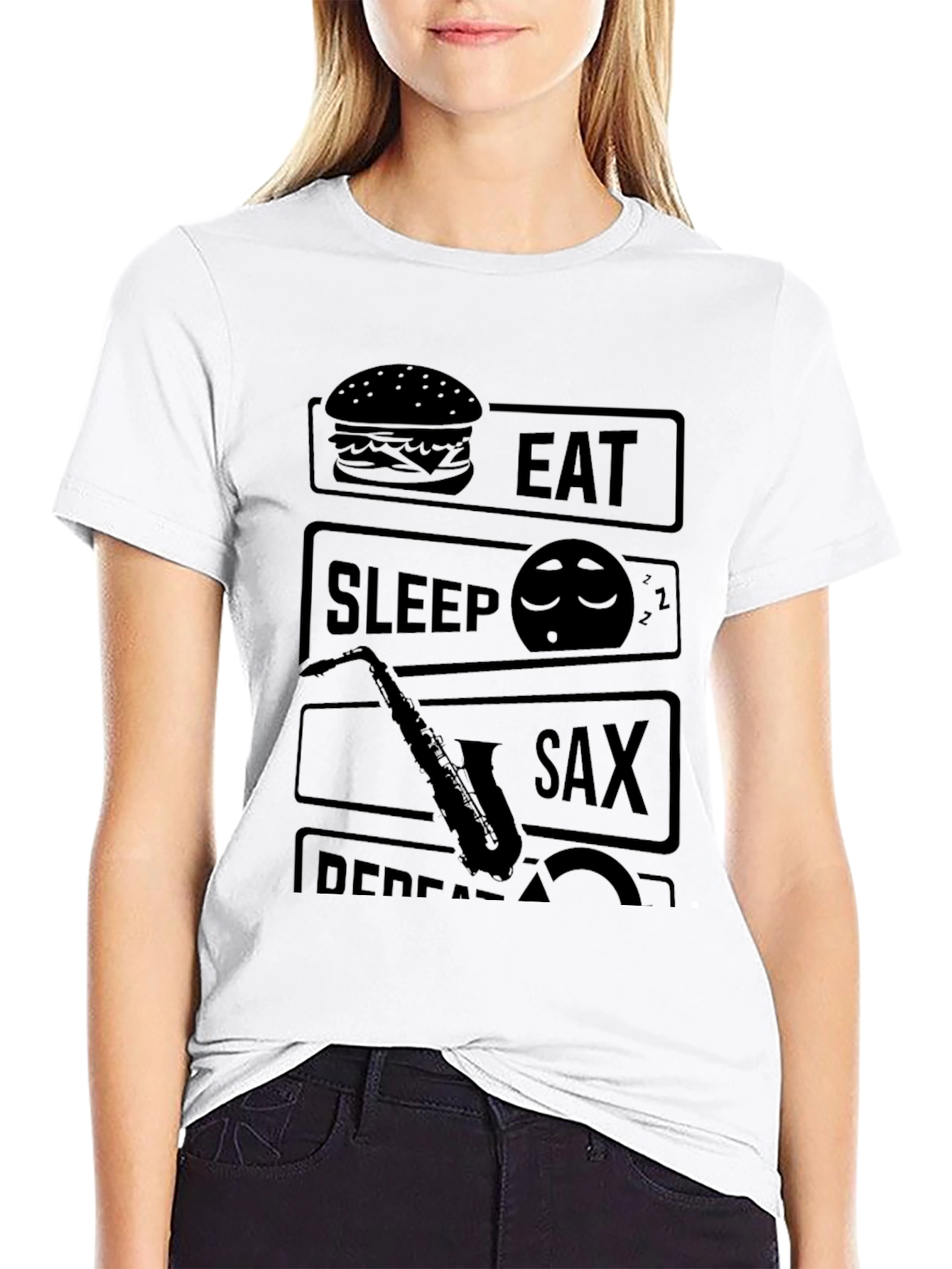Eat Sleep Sax Repeat Black Graphic Tee