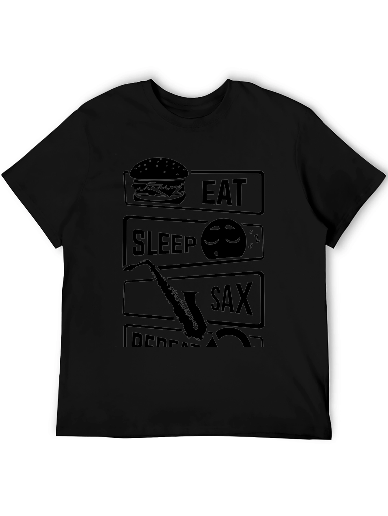 Eat Sleep Sax Repeat Black Graphic Tee
