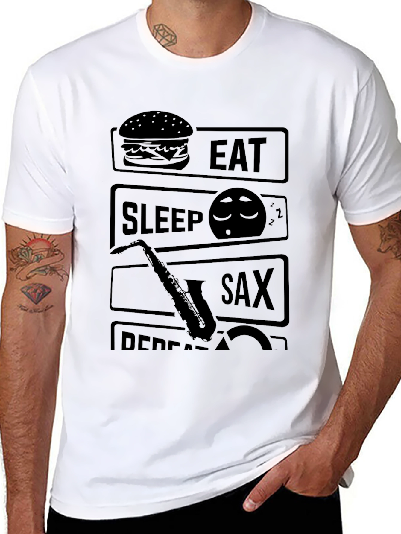 Eat Sleep Sax Repeat Black Graphic Tee