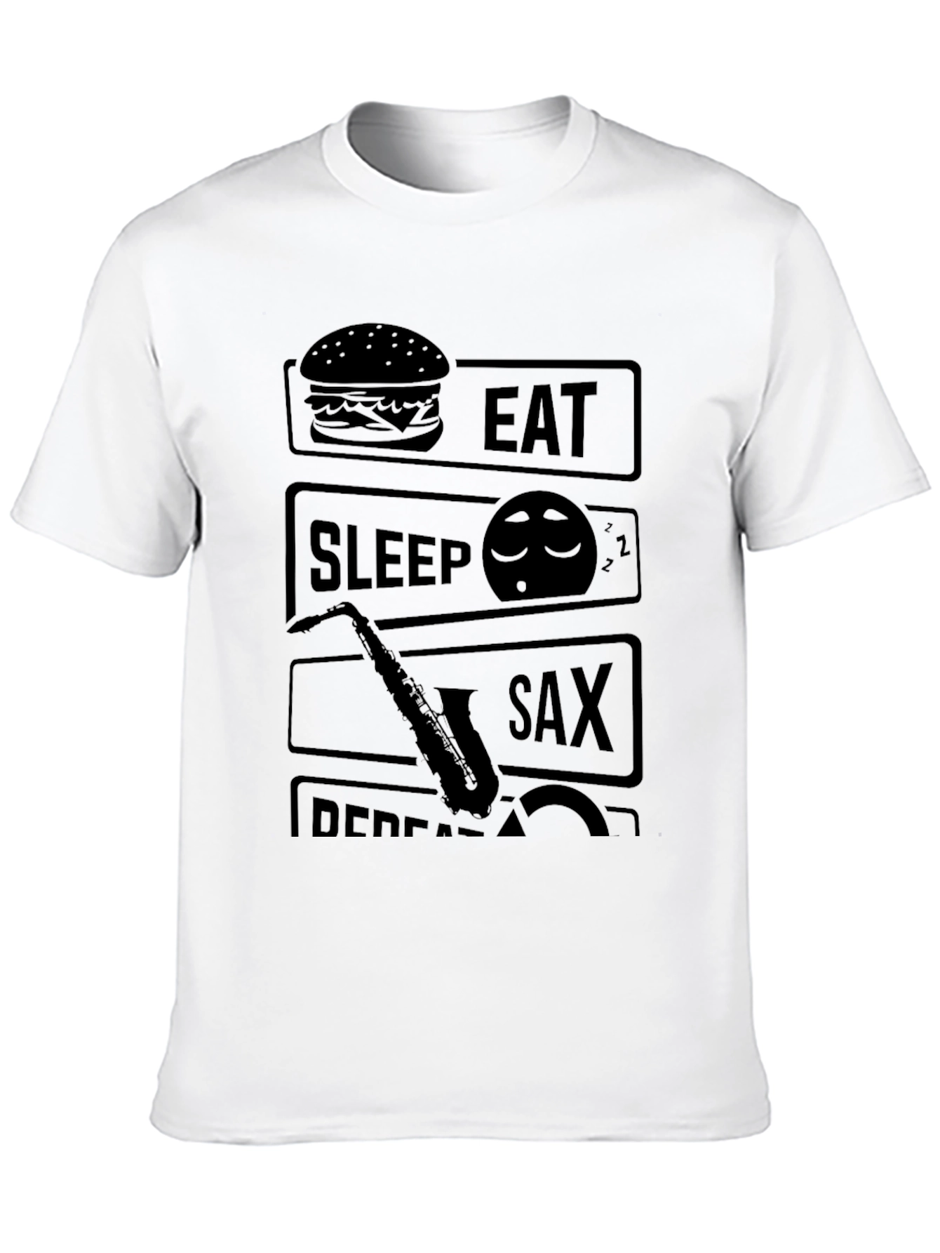 Eat Sleep Sax Repeat Black Graphic Tee