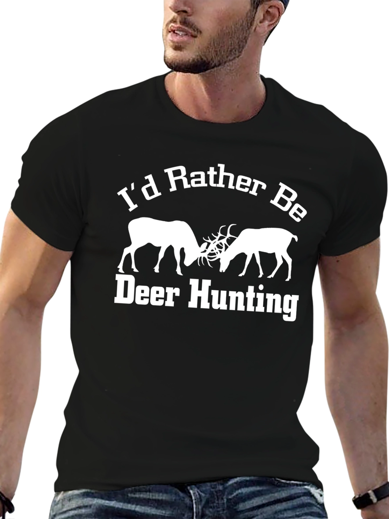 Deer Hunting Graphic Tee - Black Cotton T-Shirt