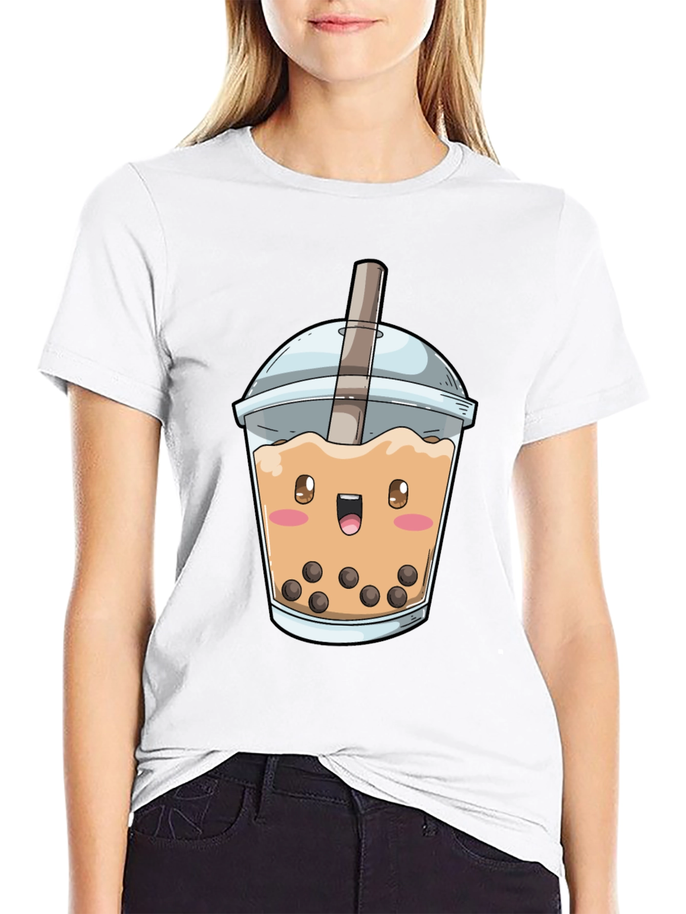 Kawaii Bubble Tea Graphic Tee - Unisex Black T-Shirt