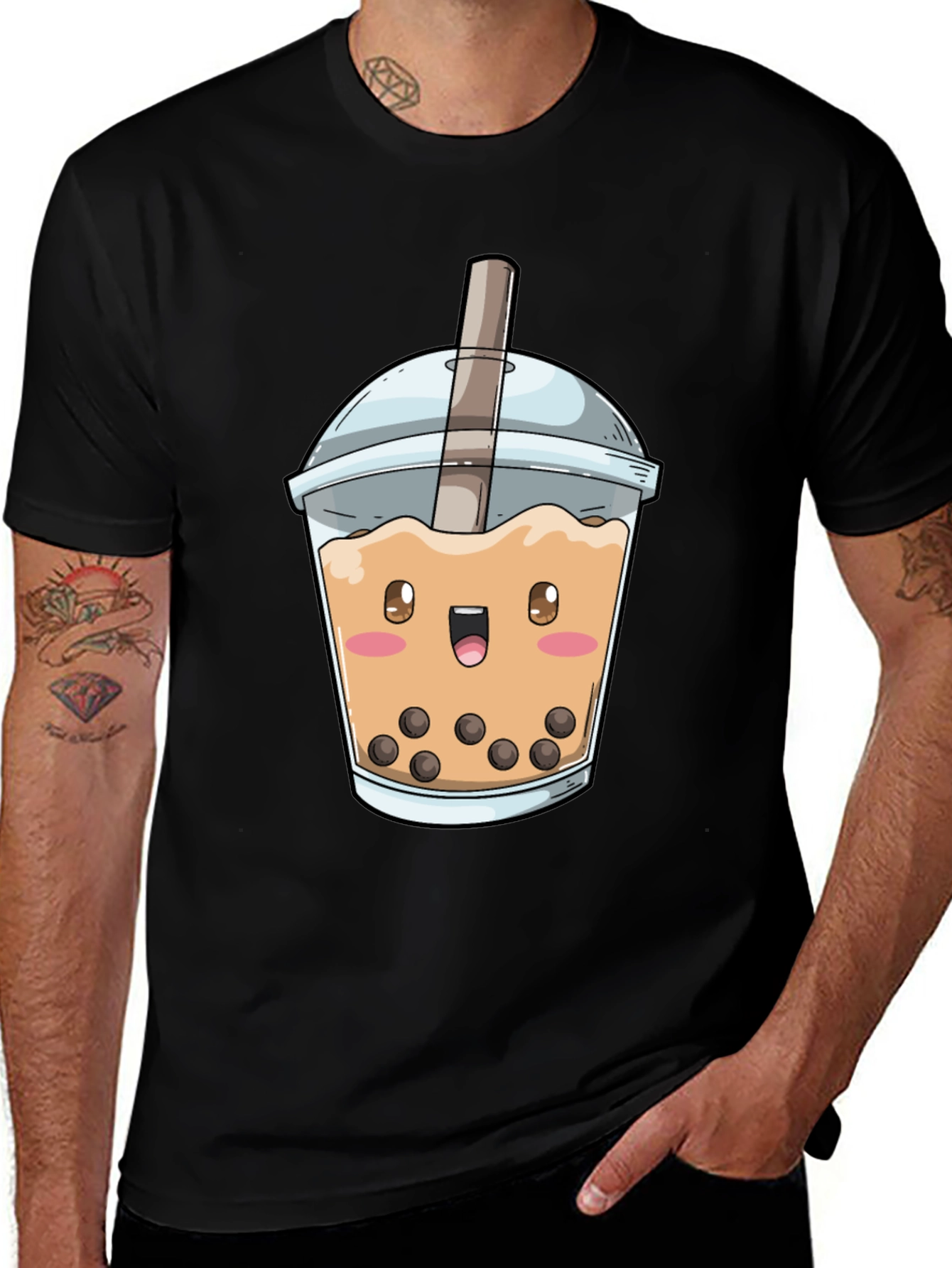 Kawaii Bubble Tea Graphic Tee - Unisex Black T-Shirt