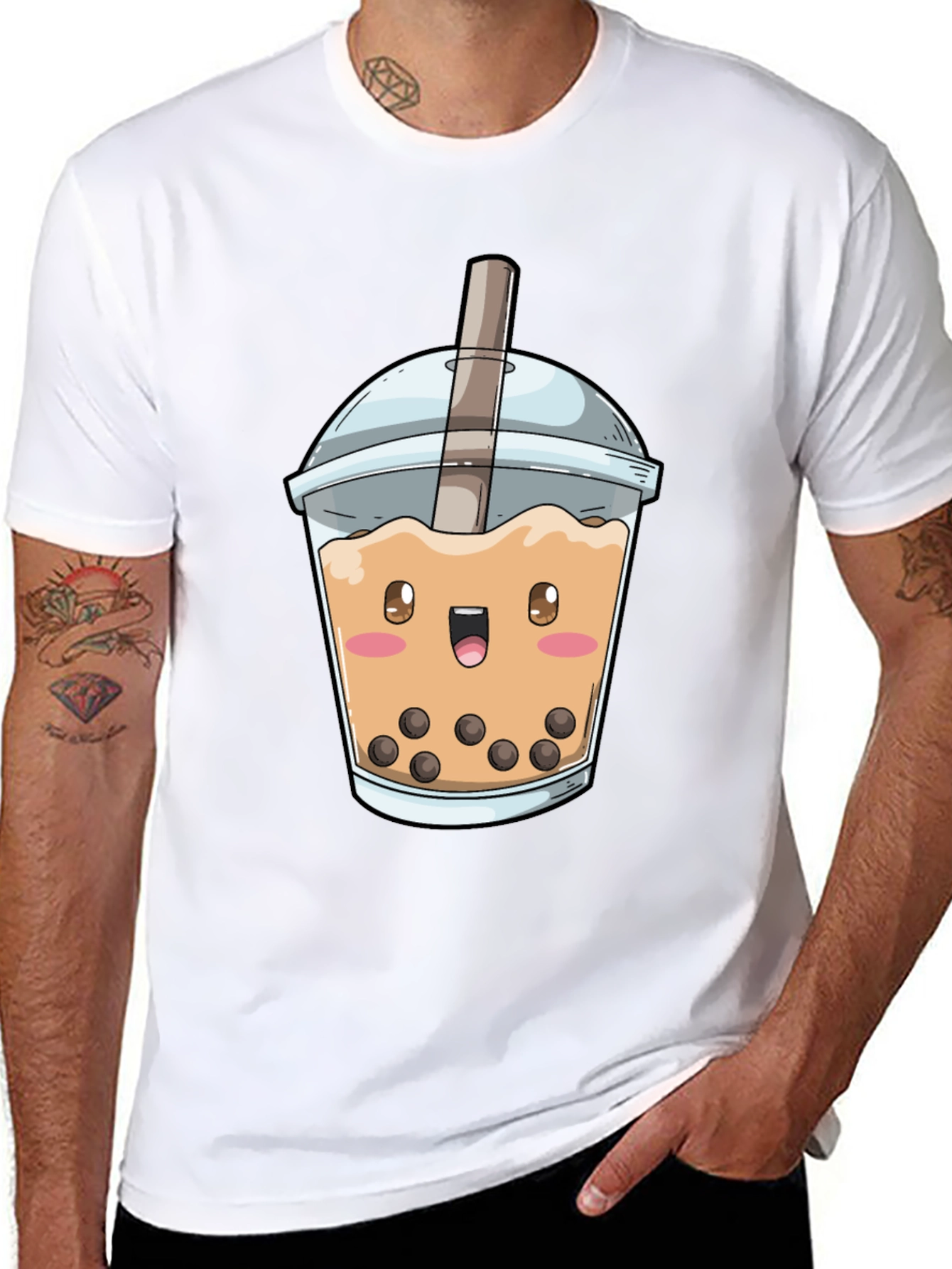 Kawaii Bubble Tea Graphic Tee - Unisex Black T-Shirt