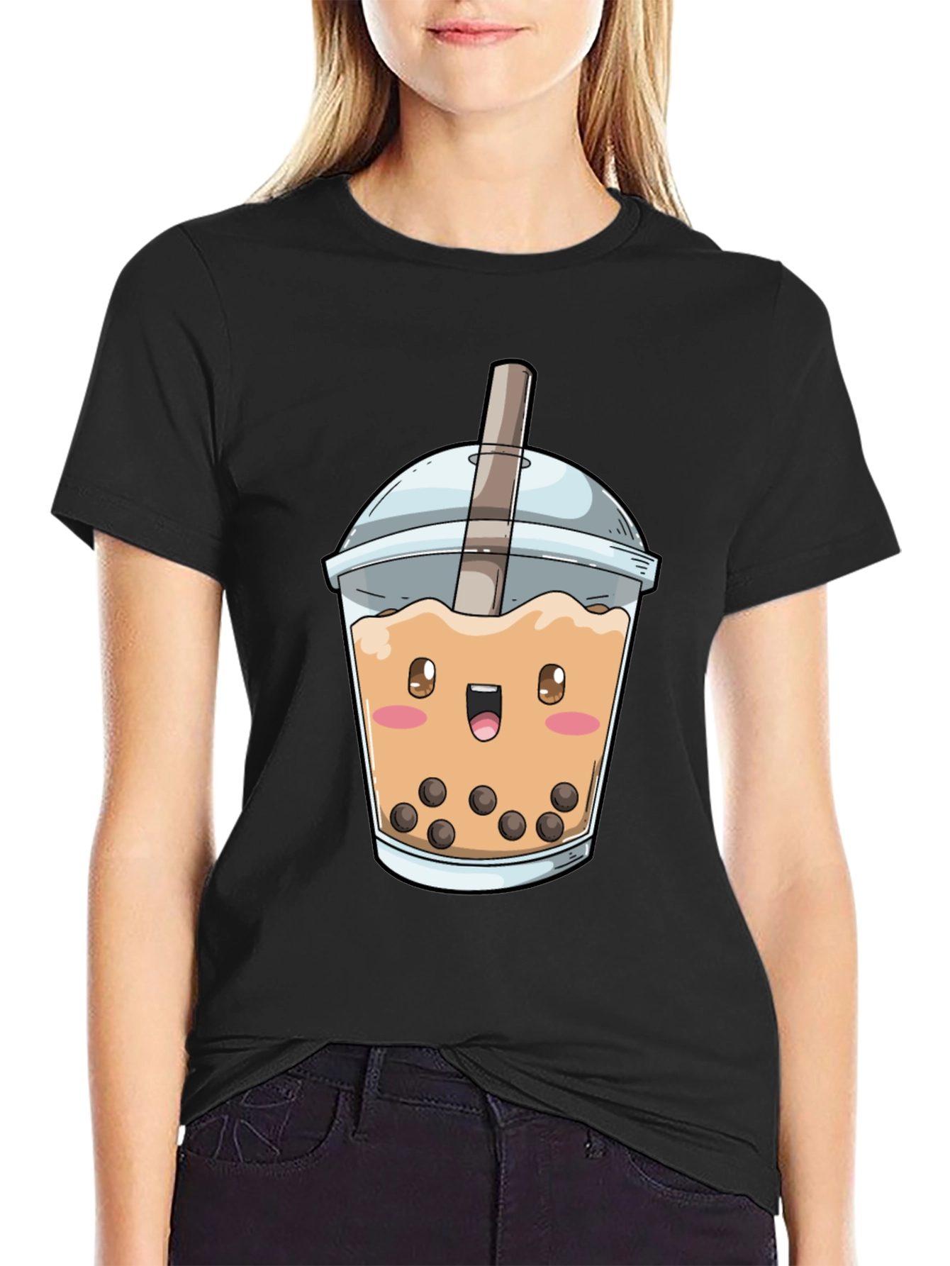 Kawaii Bubble Tea Graphic Tee - Unisex Black T-Shirt