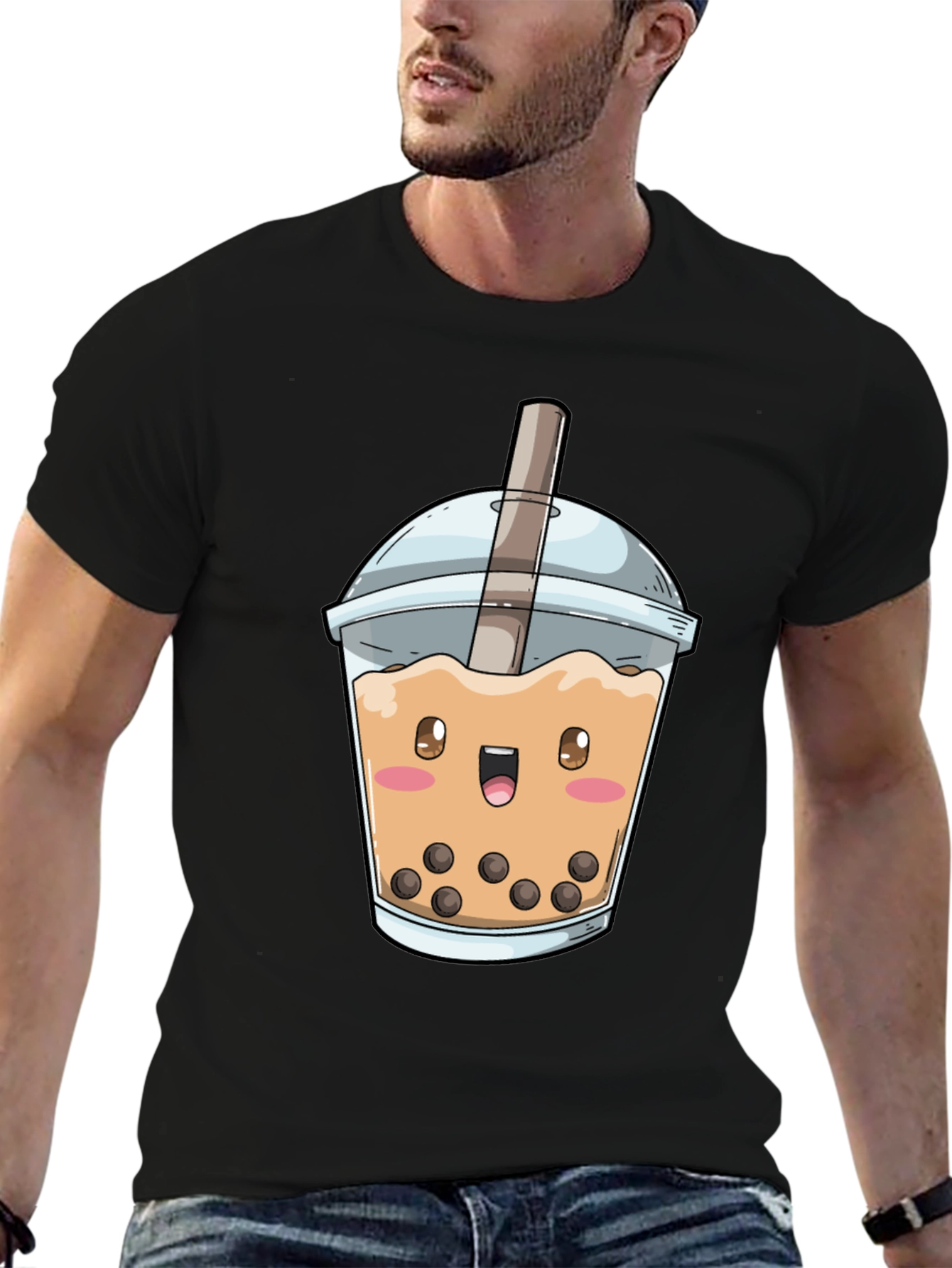 Kawaii Bubble Tea Graphic Tee - Unisex Black T-Shirt