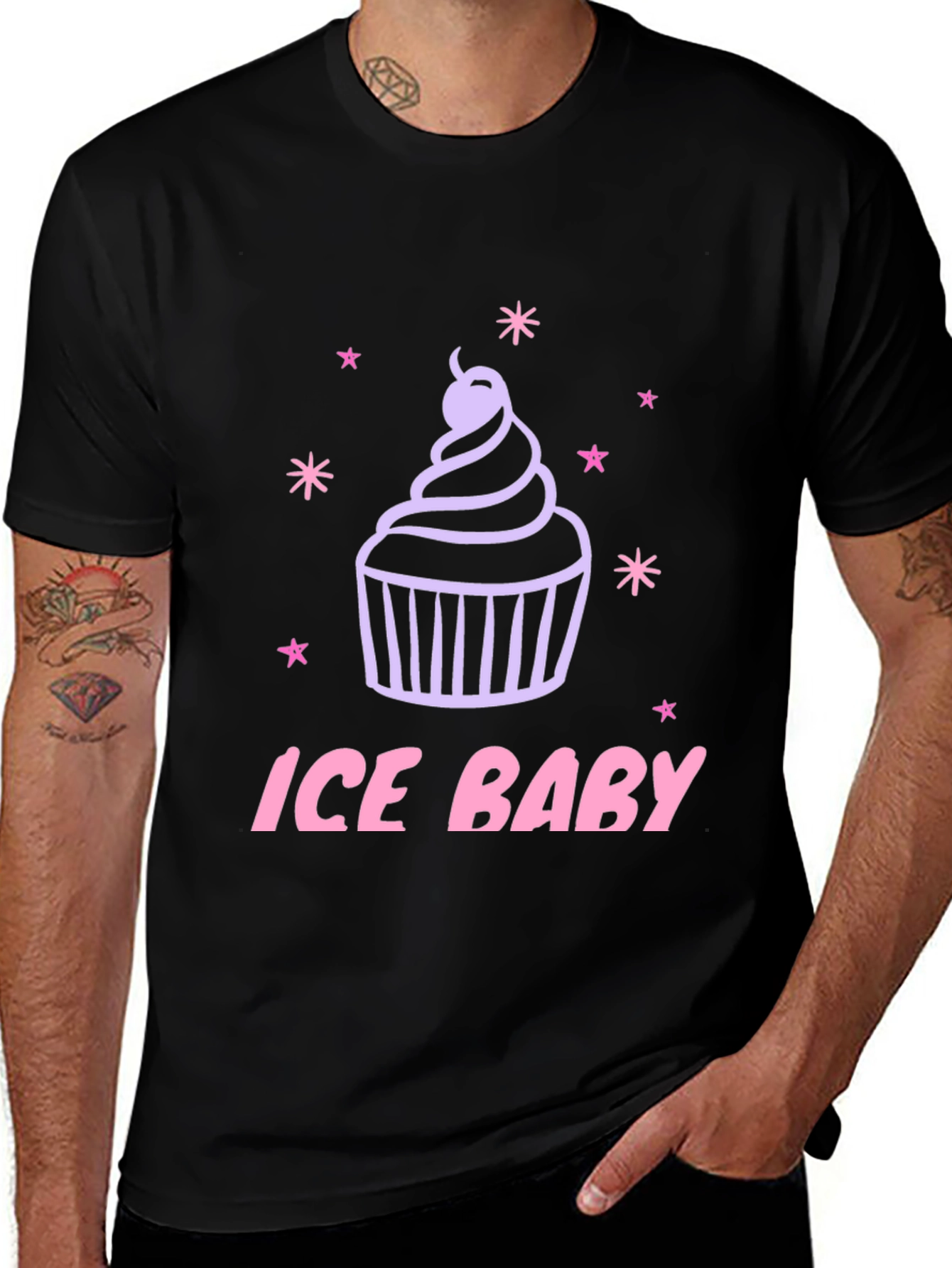 Ice Baby Cupcake Graphic Black T-Shirt