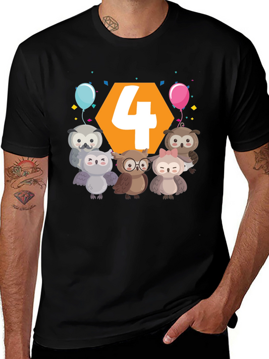 Kids 4th Birthday Owl T-Shirt