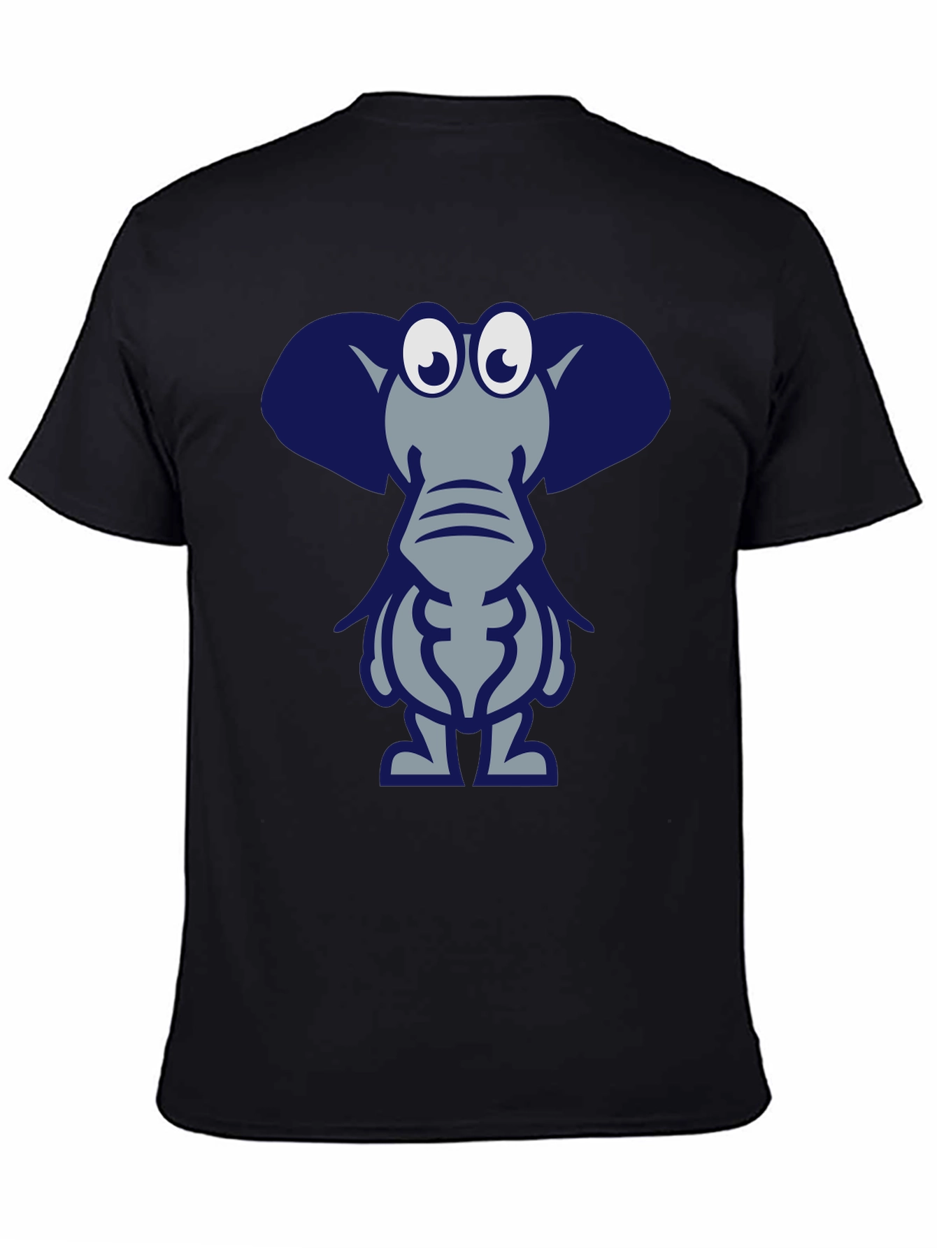 Cartoon Elephant Graphic Tee - Black Casual T-Shirt