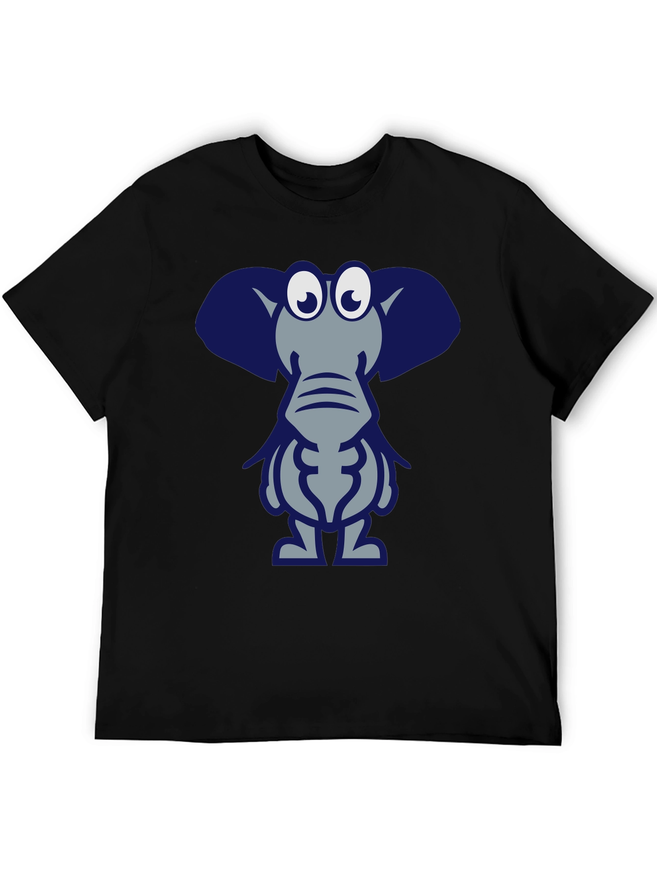 Cartoon Elephant Graphic Tee - Black Casual T-Shirt