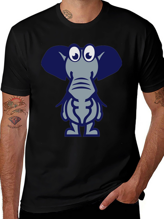 Cartoon Elephant Graphic Tee - Black Casual T-Shirt