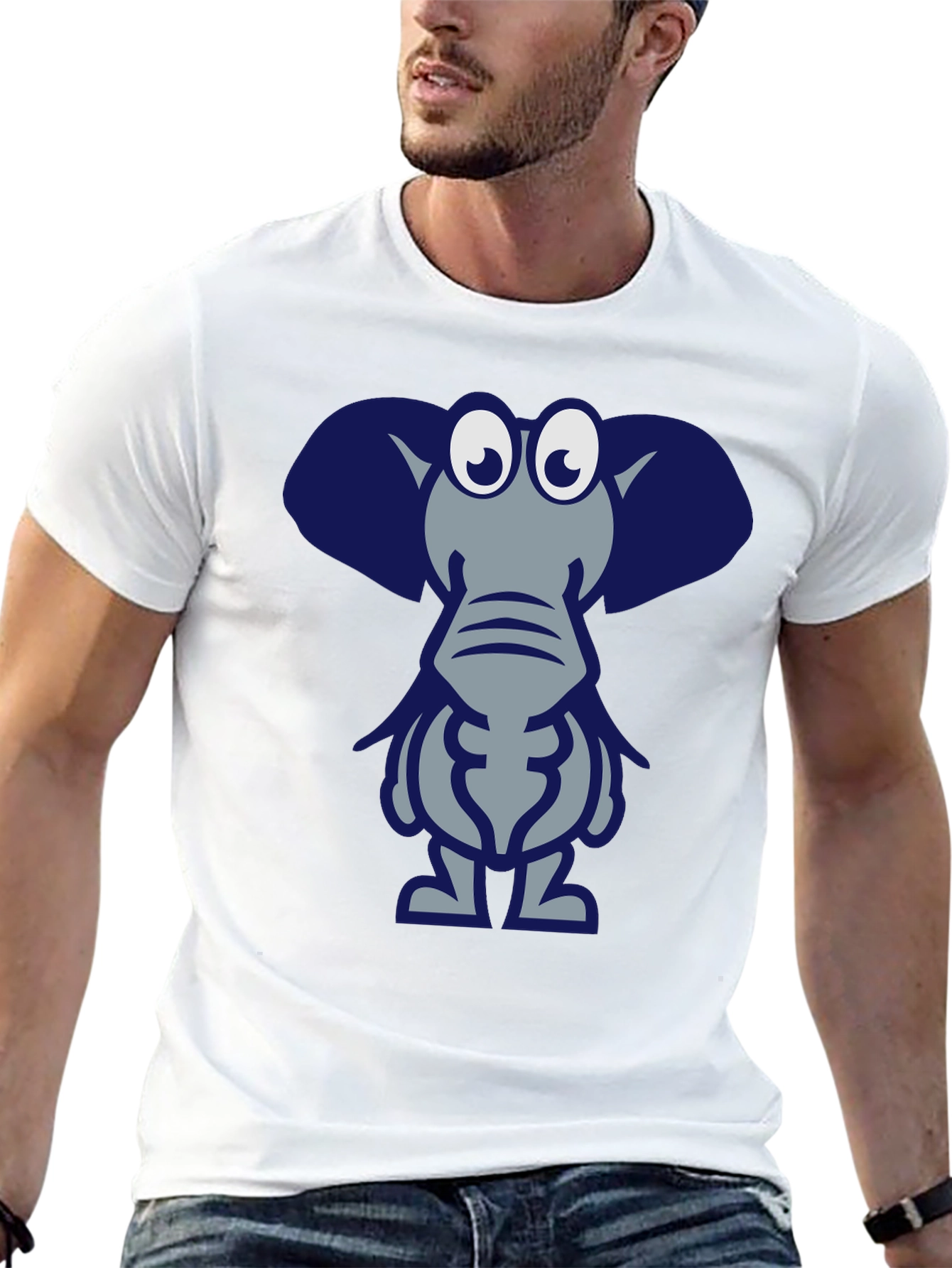 Cartoon Elephant Graphic Tee - Black Casual T-Shirt