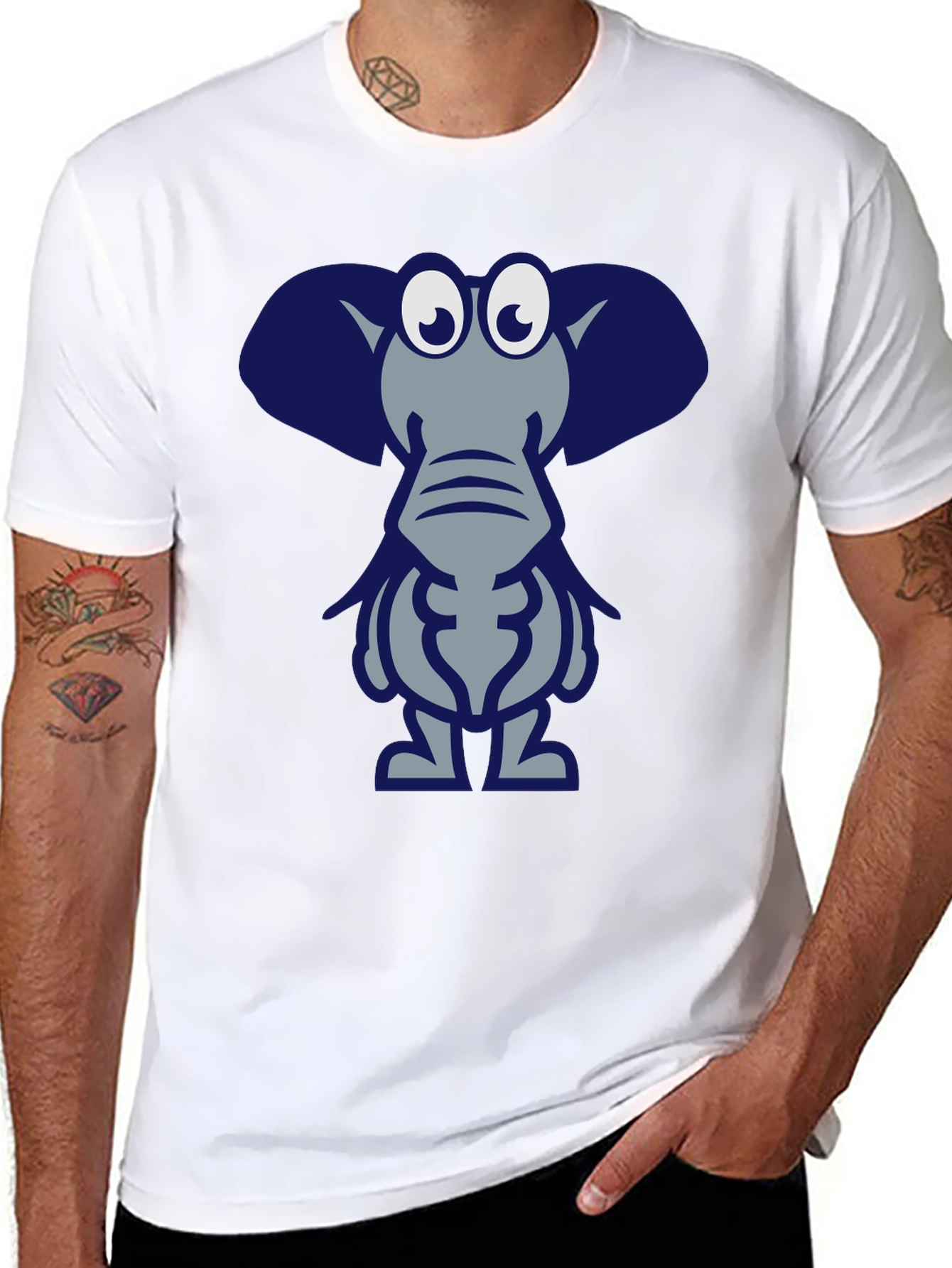 Cartoon Elephant Graphic Tee - Black Casual T-Shirt