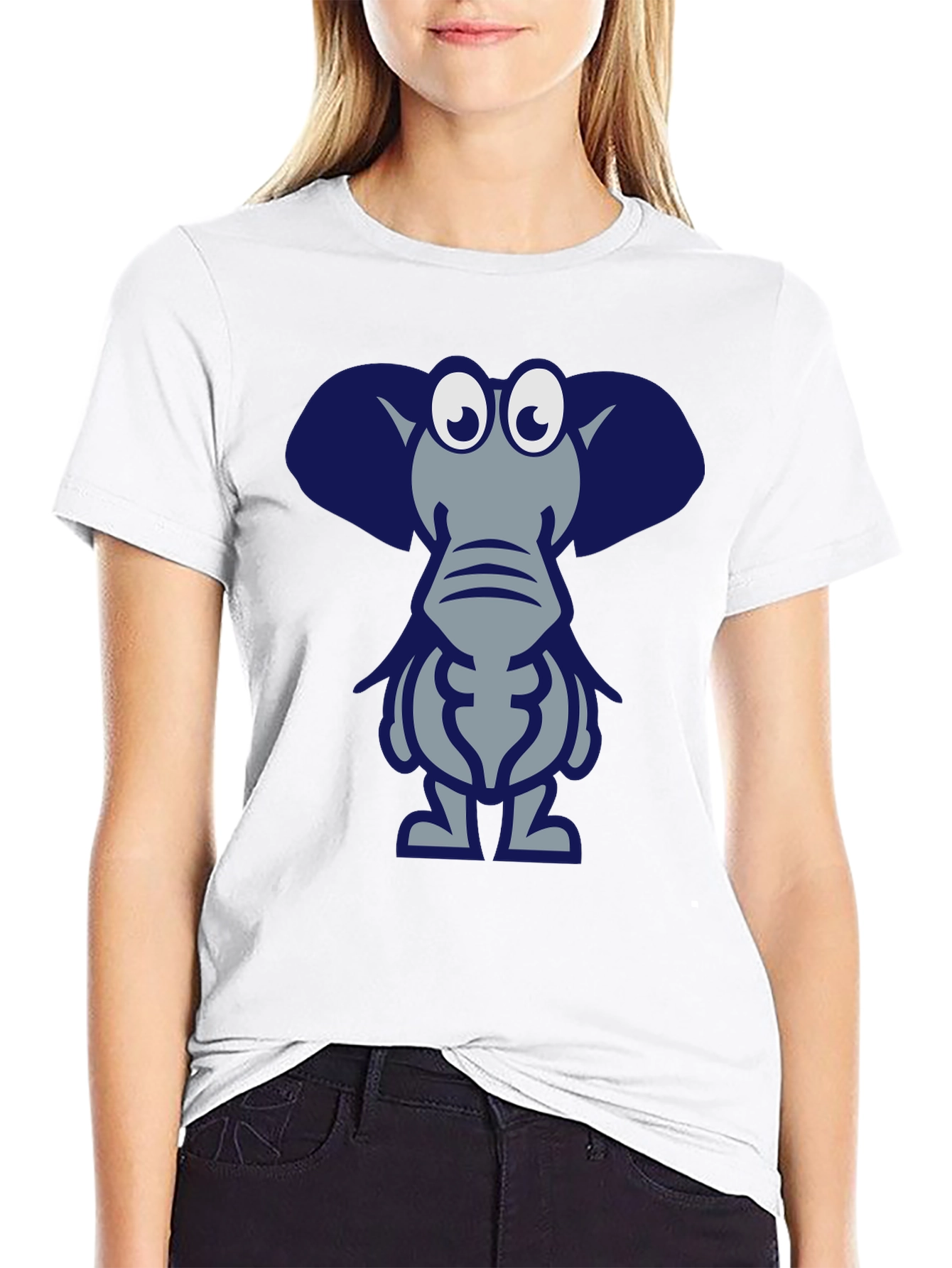 Cartoon Elephant Graphic Tee - Black Casual T-Shirt