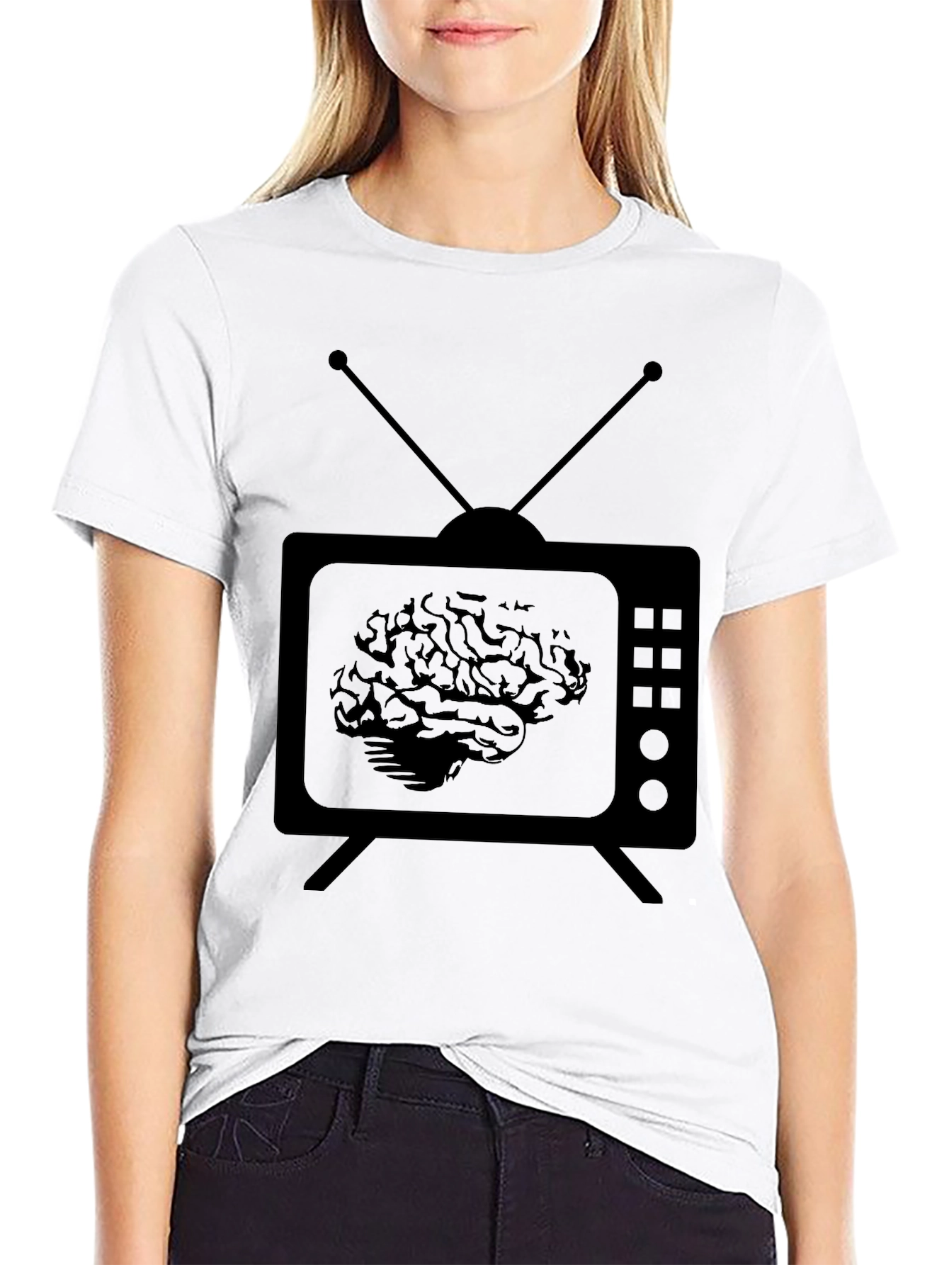 Brain TV Mens Black Graphic T-Shirt