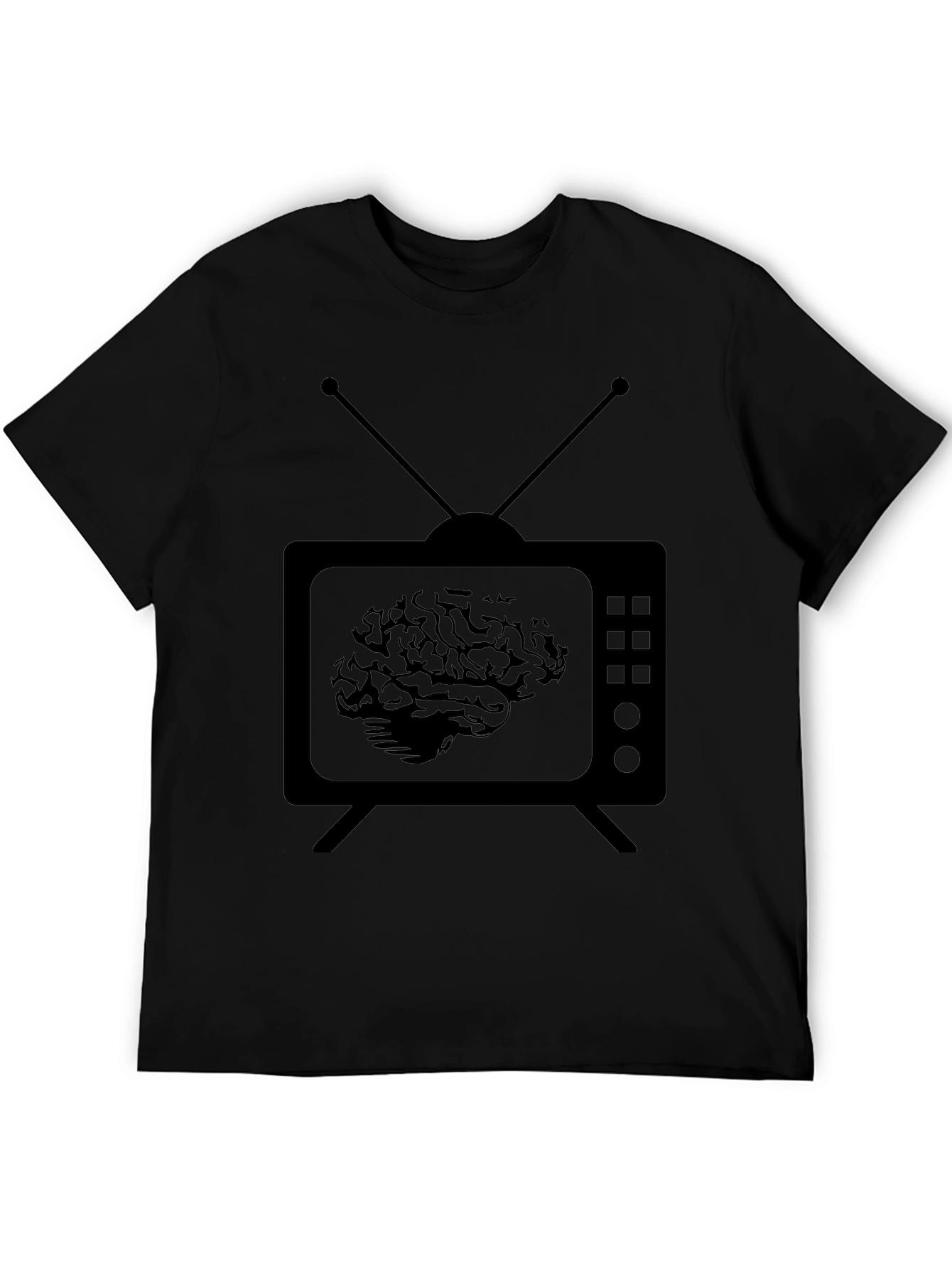 Brain TV Mens Black Graphic T-Shirt
