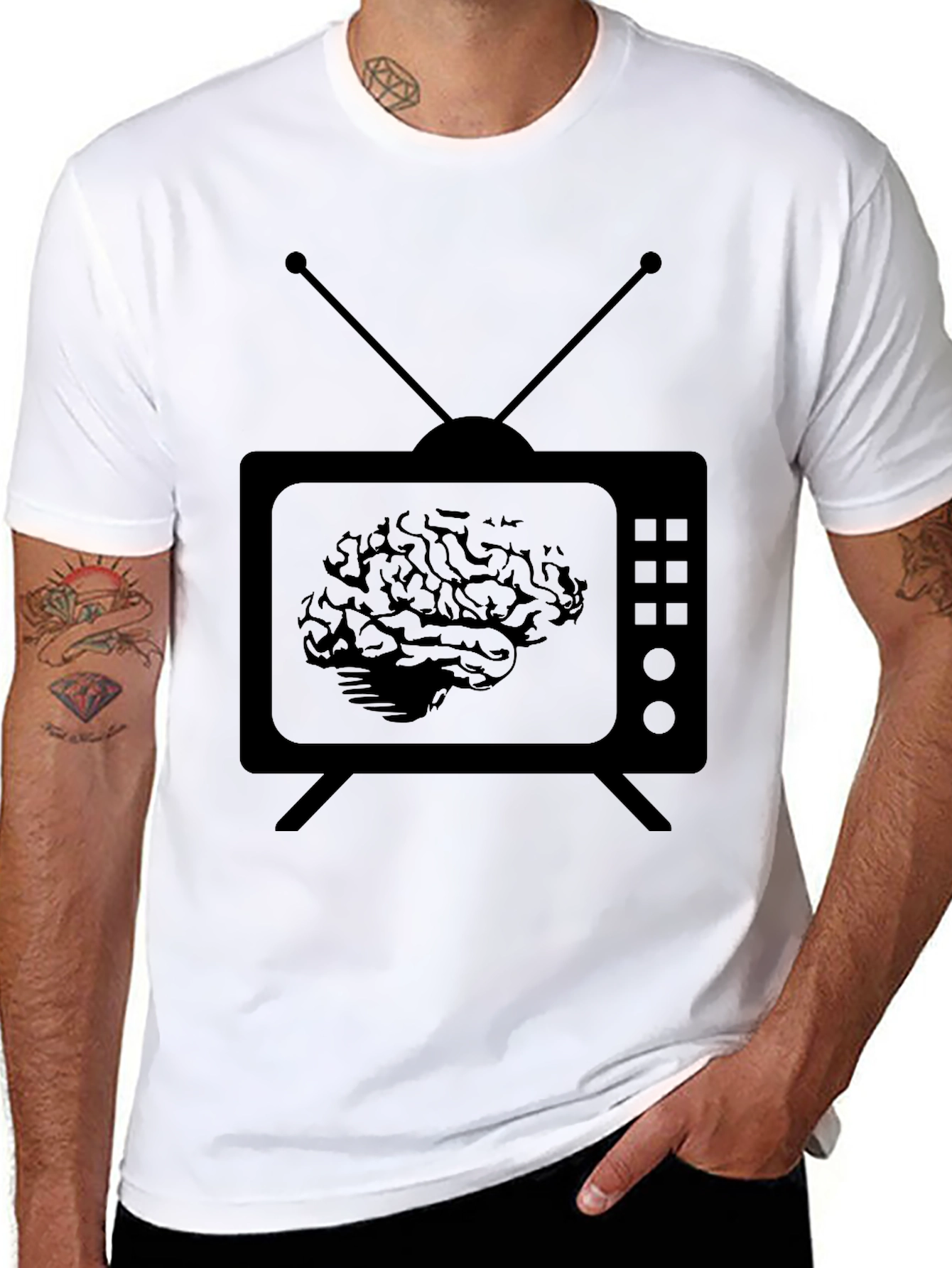 Brain TV Mens Black Graphic T-Shirt