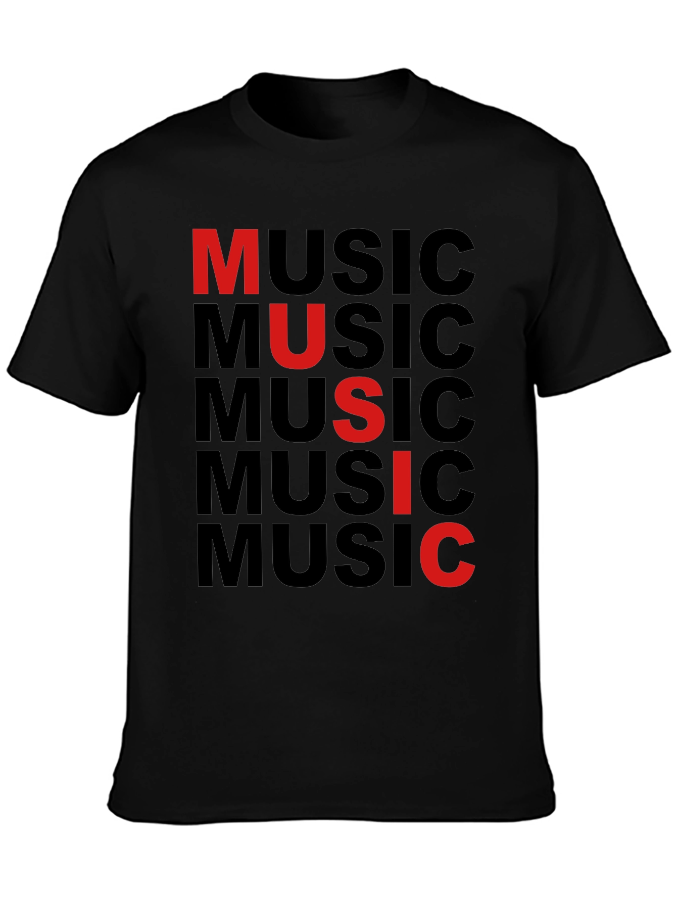 Music Graphic Print Tee - Black Cotton T-Shirt