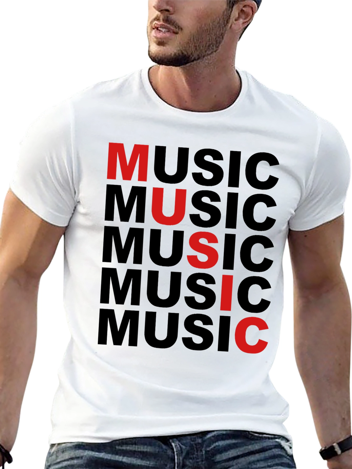 Music Graphic Print Tee - Black Cotton T-Shirt