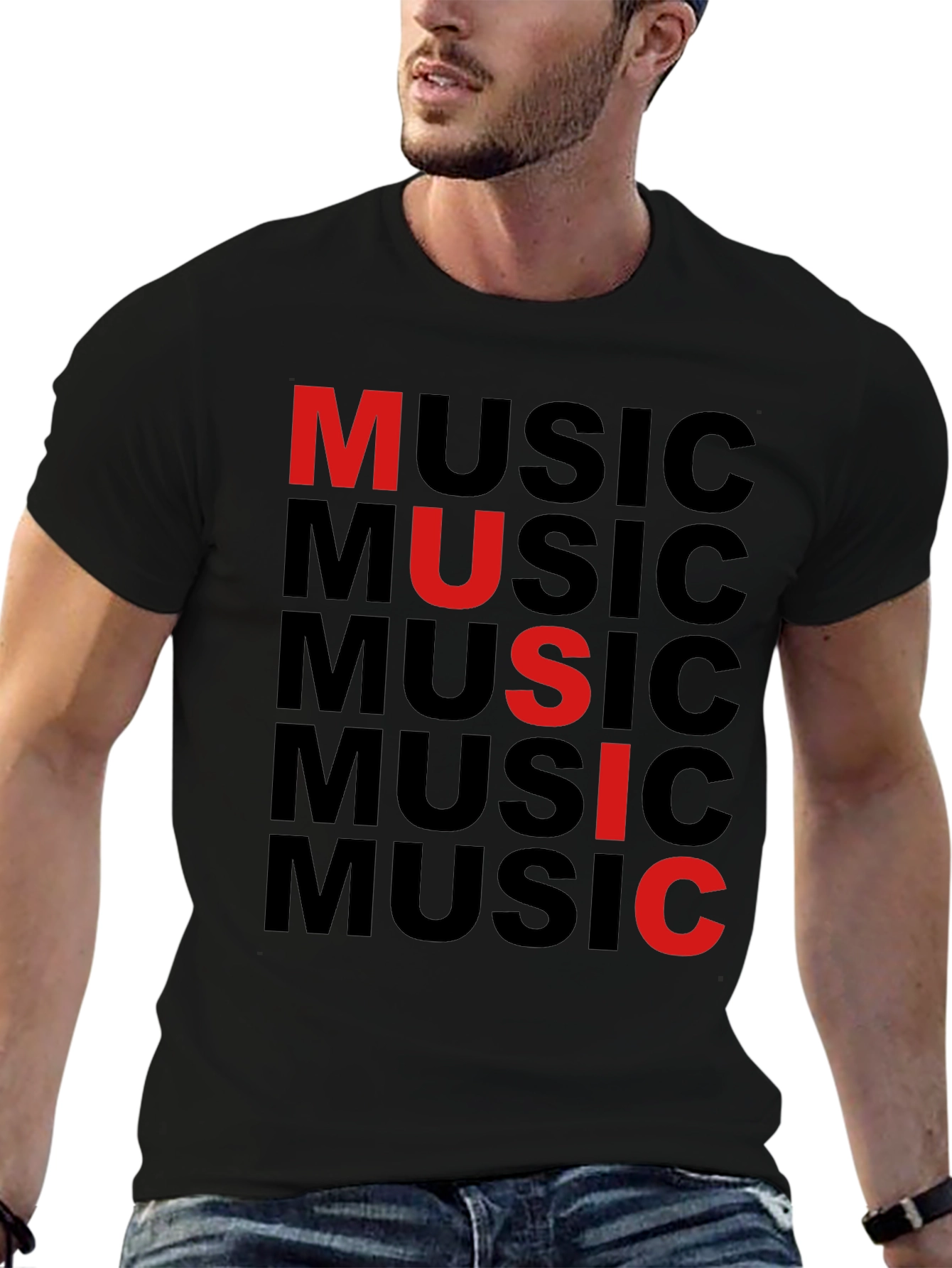 Music Graphic Print Tee - Black Cotton T-Shirt