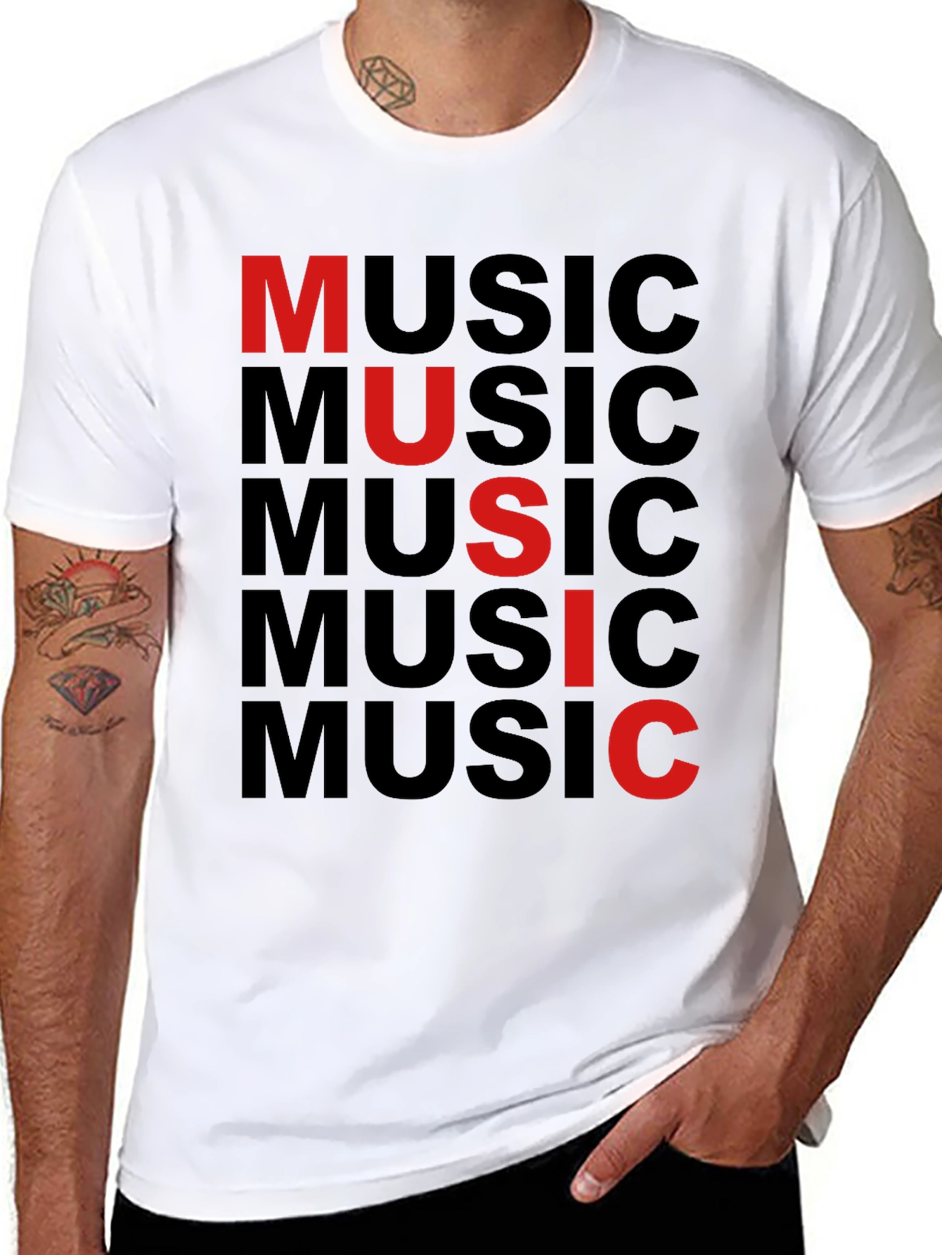Music Graphic Print Tee - Black Cotton T-Shirt