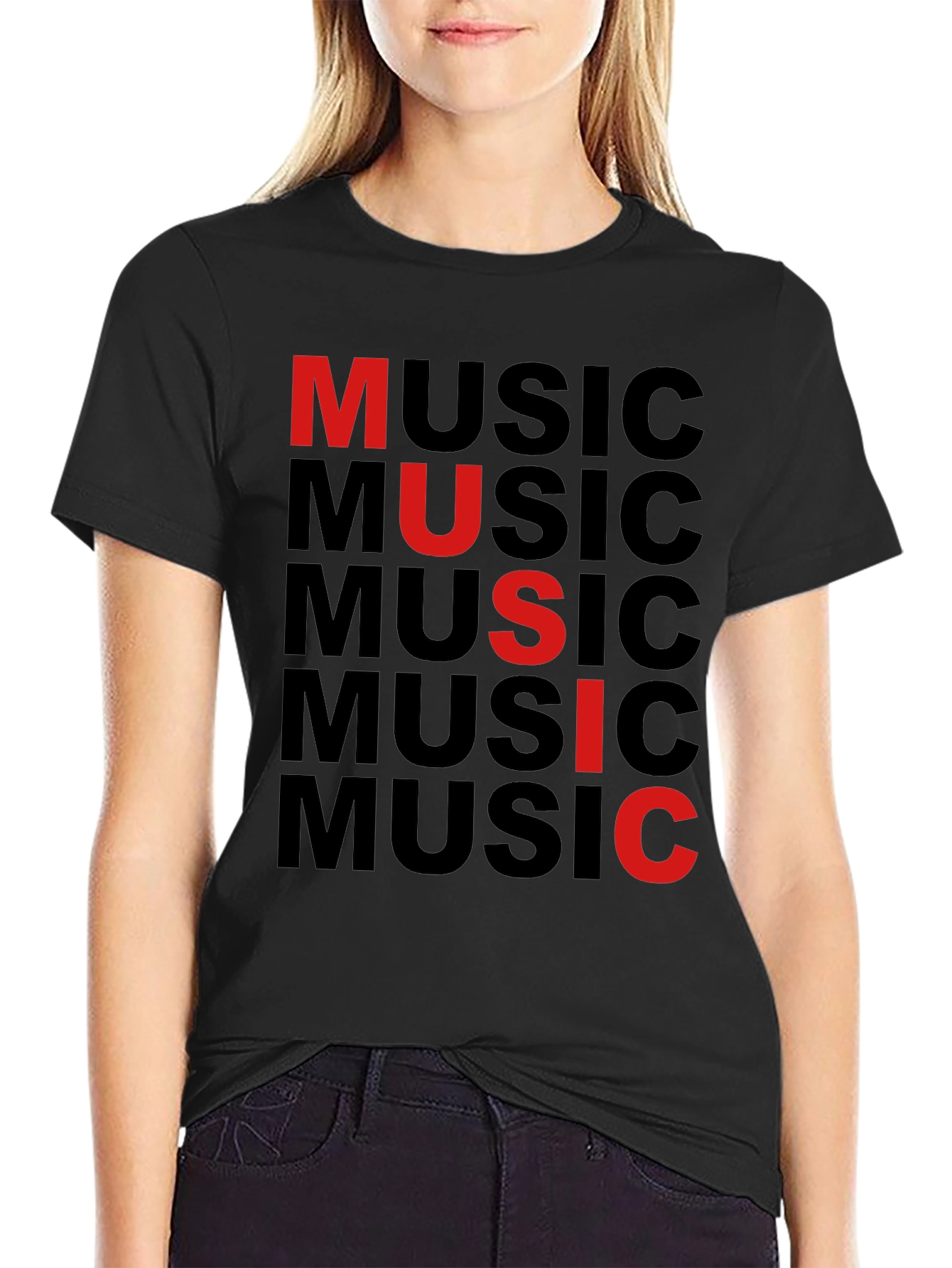 Music Graphic Print Tee - Black Cotton T-Shirt