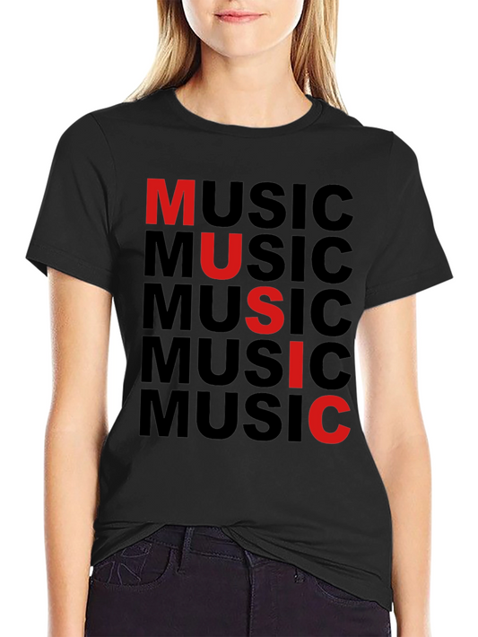 Music Graphic Print Tee - Black Cotton T-Shirt