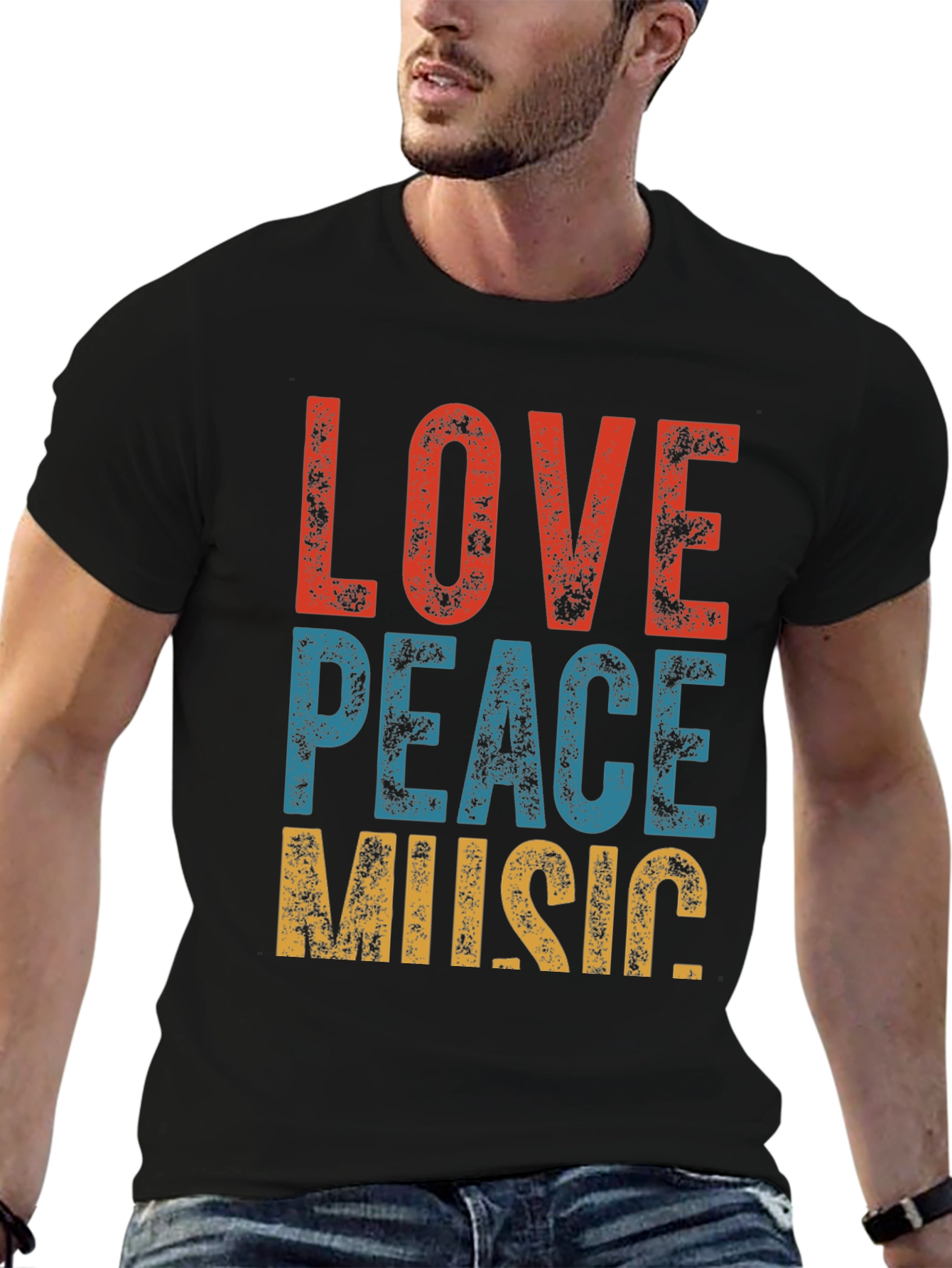 Retro Love Peace Music Graphic Tee