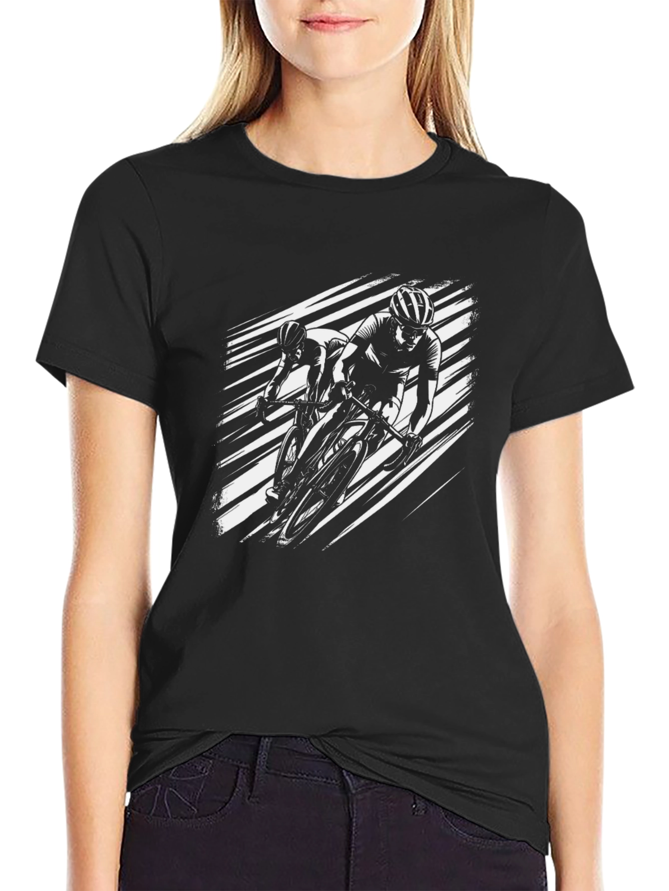Cycling Race Graphic Tee - Black Cotton T-Shirt