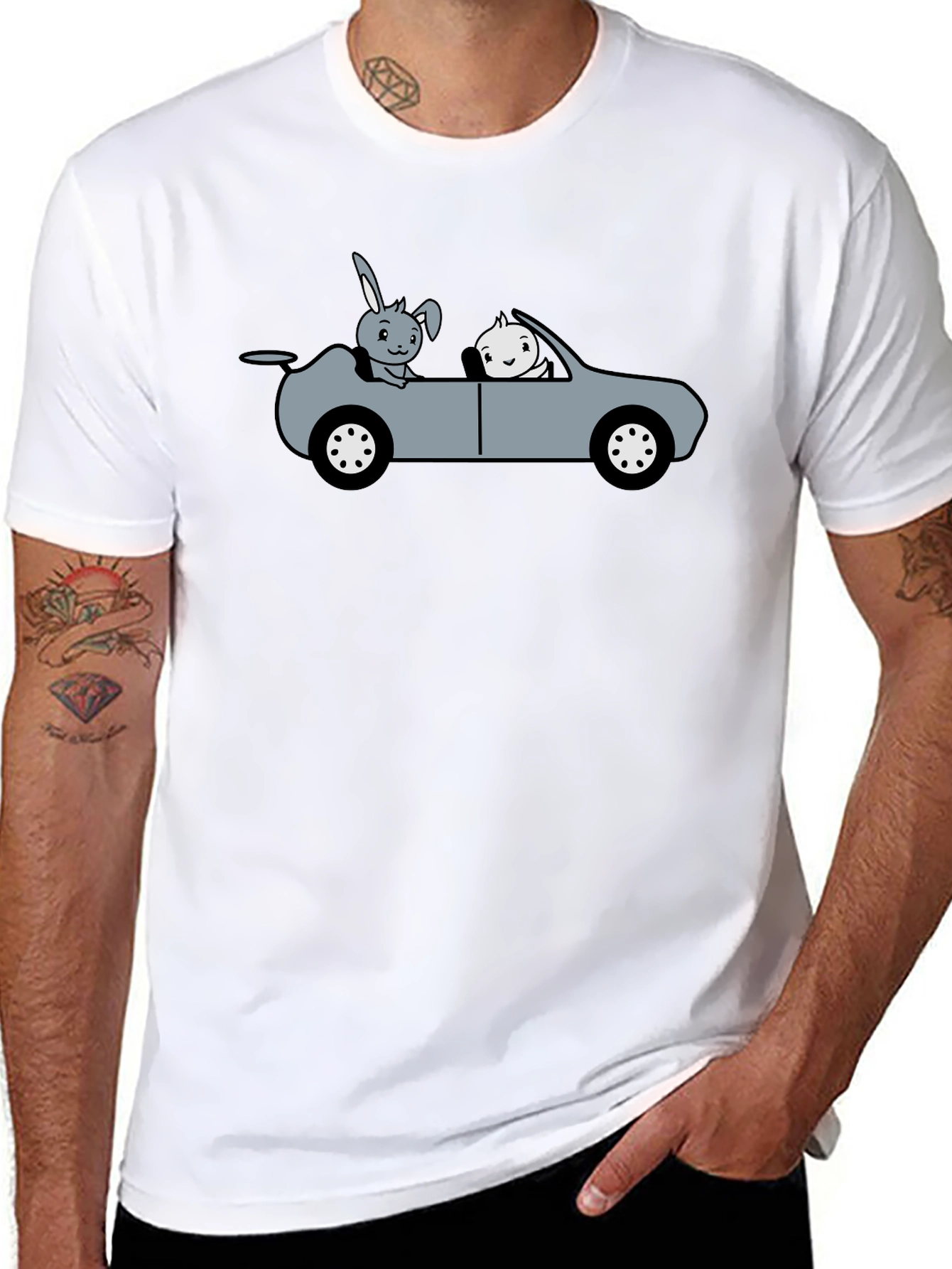 Cute Cartoon Animal Car Ride Graphic T-Shirt