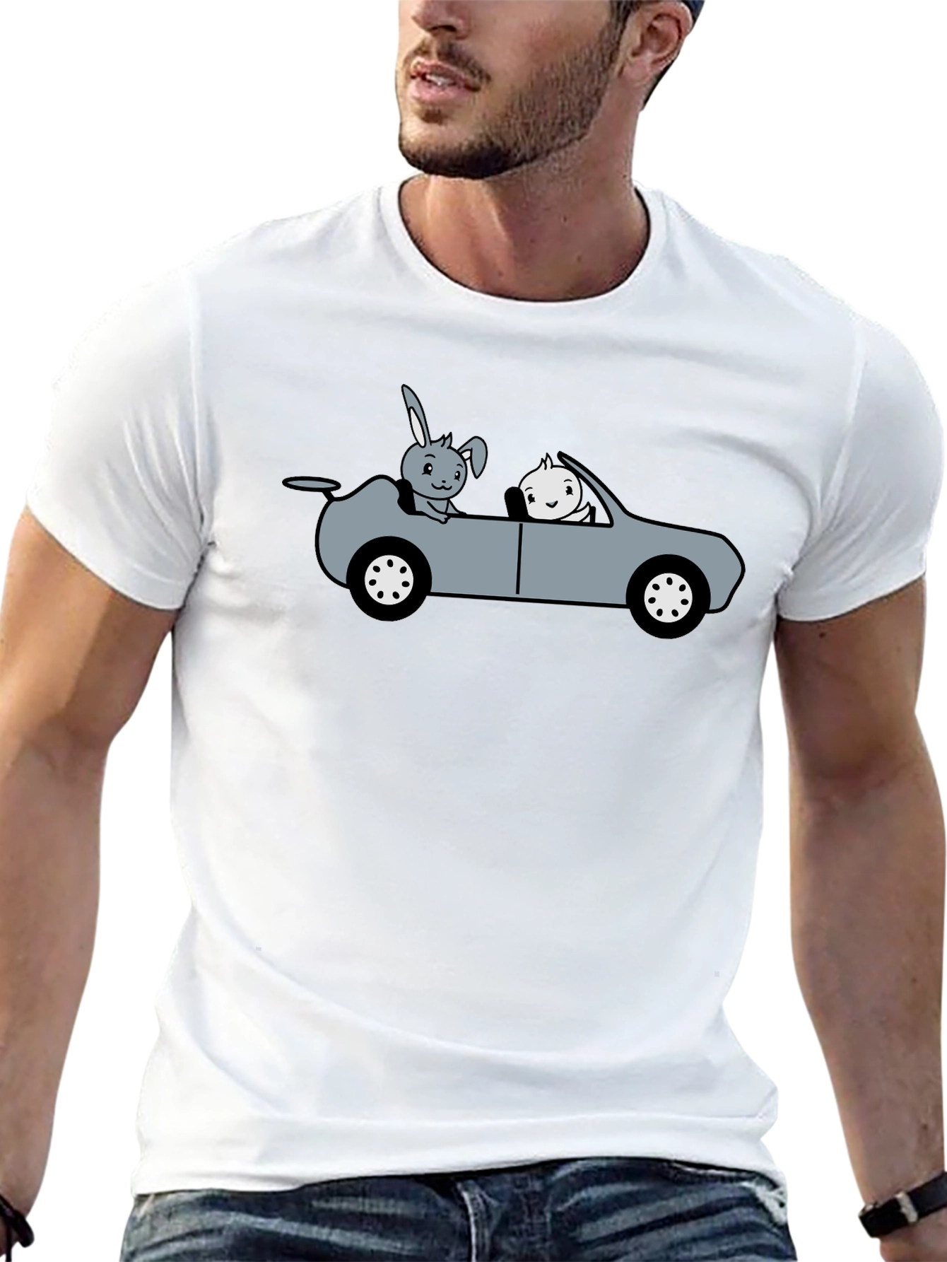 Cute Cartoon Animal Car Ride Graphic T-Shirt