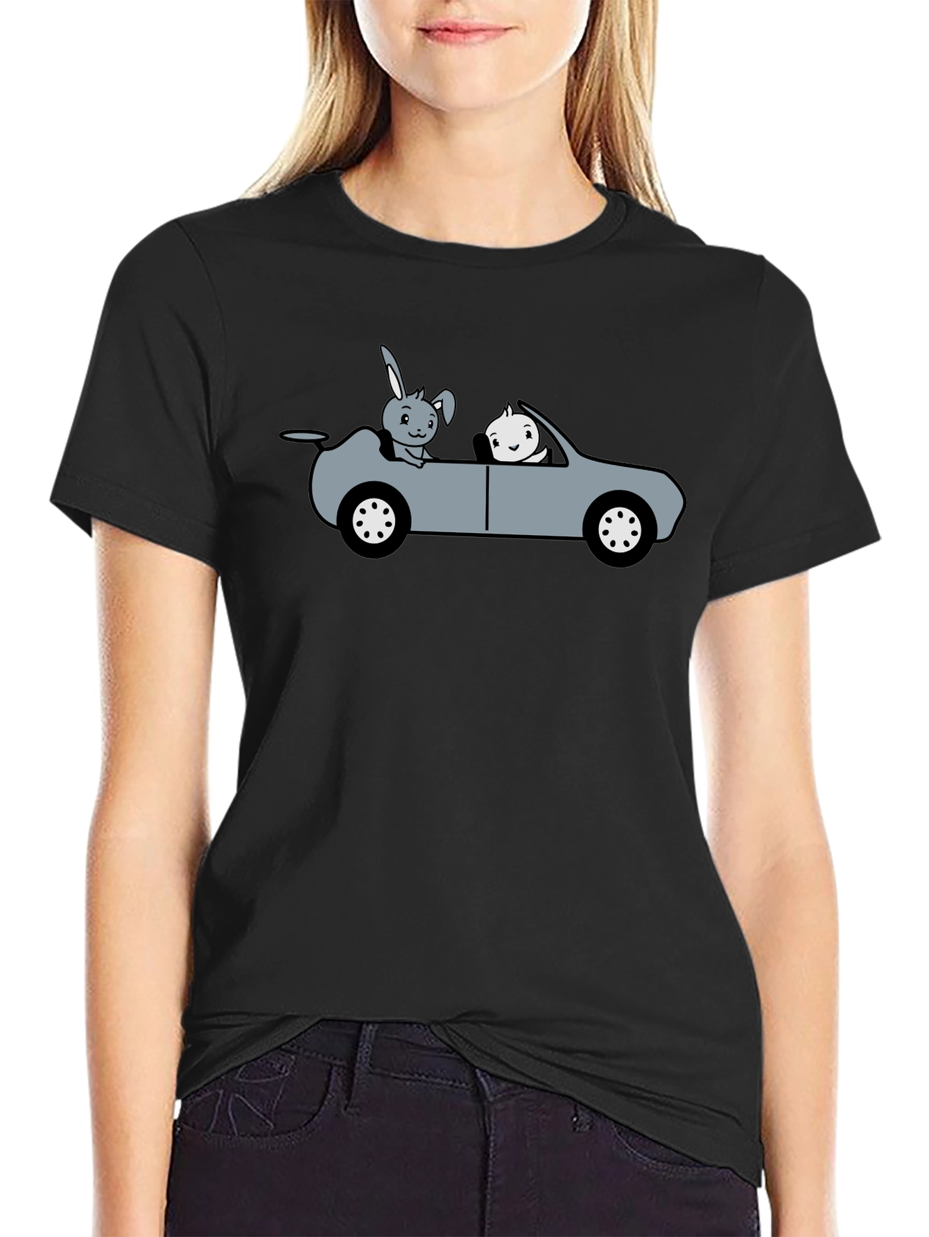 Cute Cartoon Animal Car Ride Graphic T-Shirt