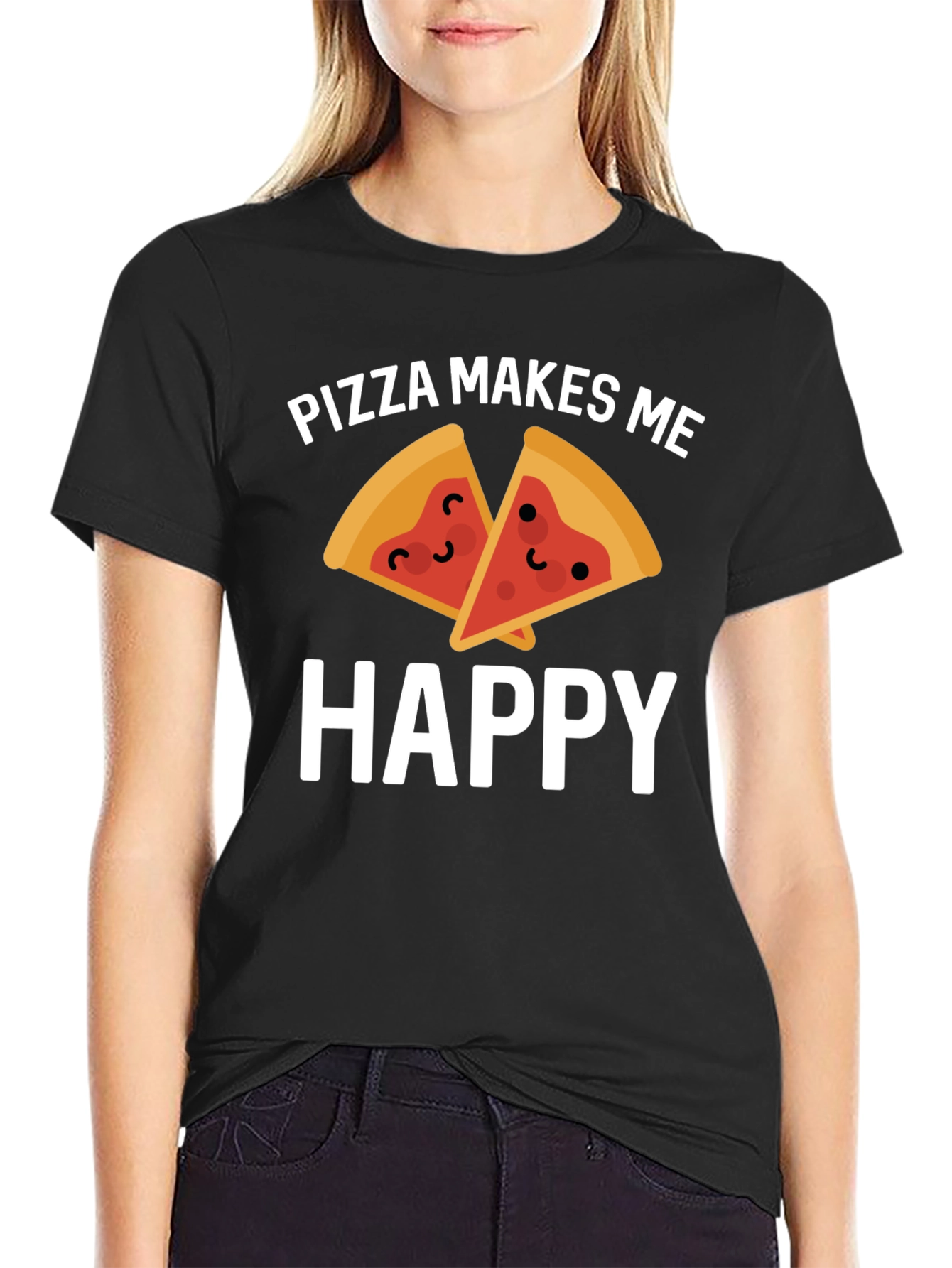 Pizza Makes Me Happy Graphic T-Shirt