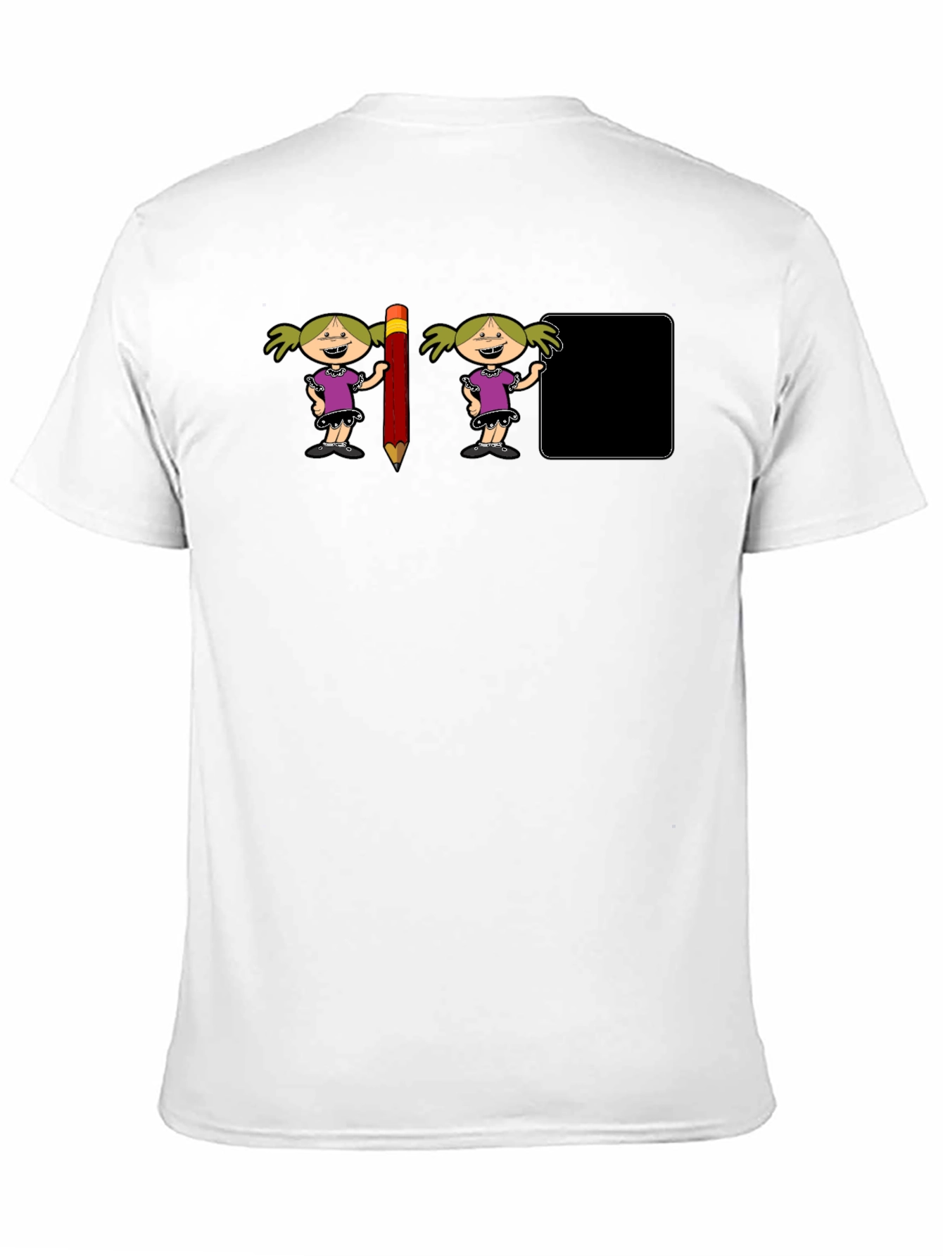 Novelty Graphic T-Shirt: Cartoon Girl & Pencil Design