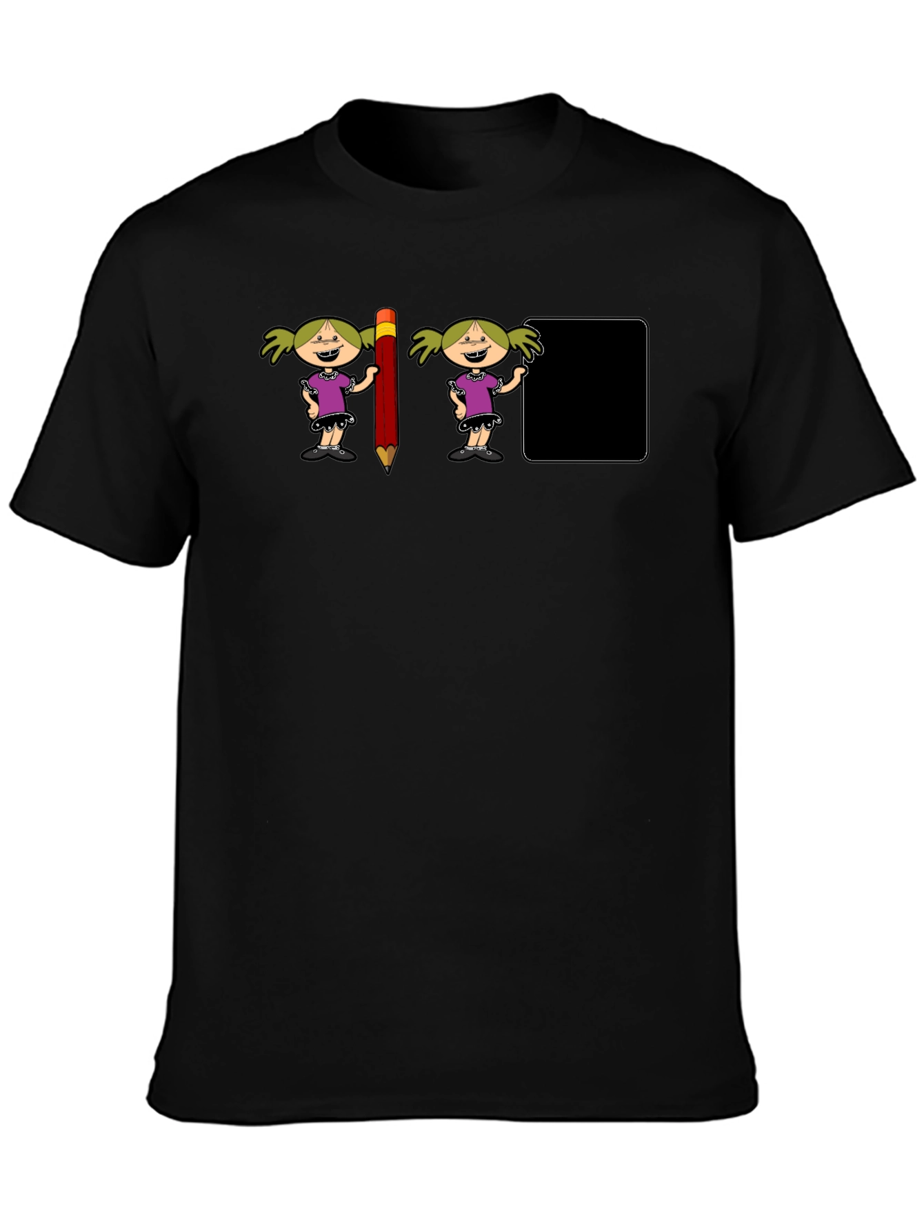 Novelty Graphic T-Shirt: Cartoon Girl & Pencil Design