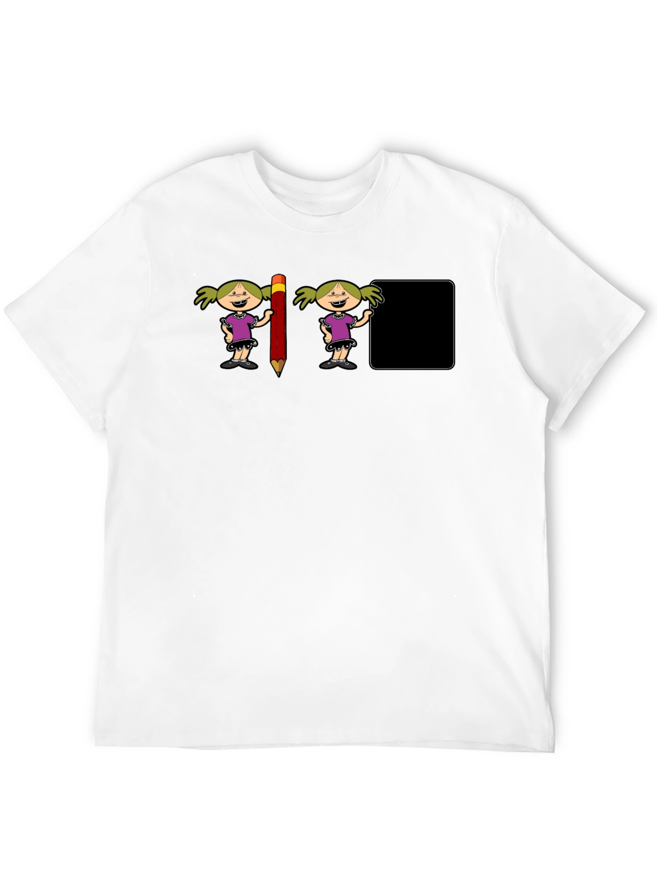 Novelty Graphic T-Shirt: Cartoon Girl & Pencil Design
