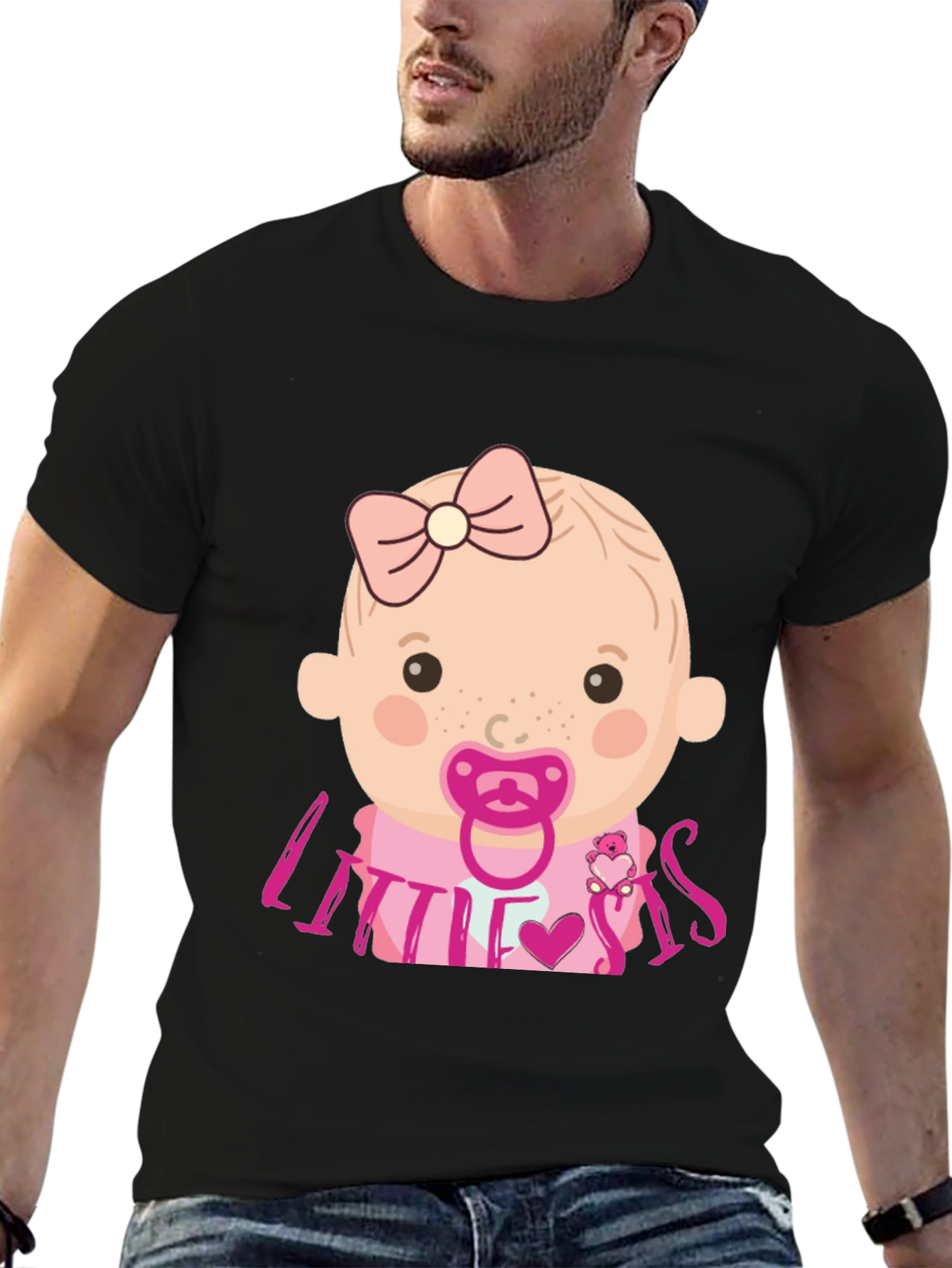Little Sis Baby Graphic T-Shirt - Black