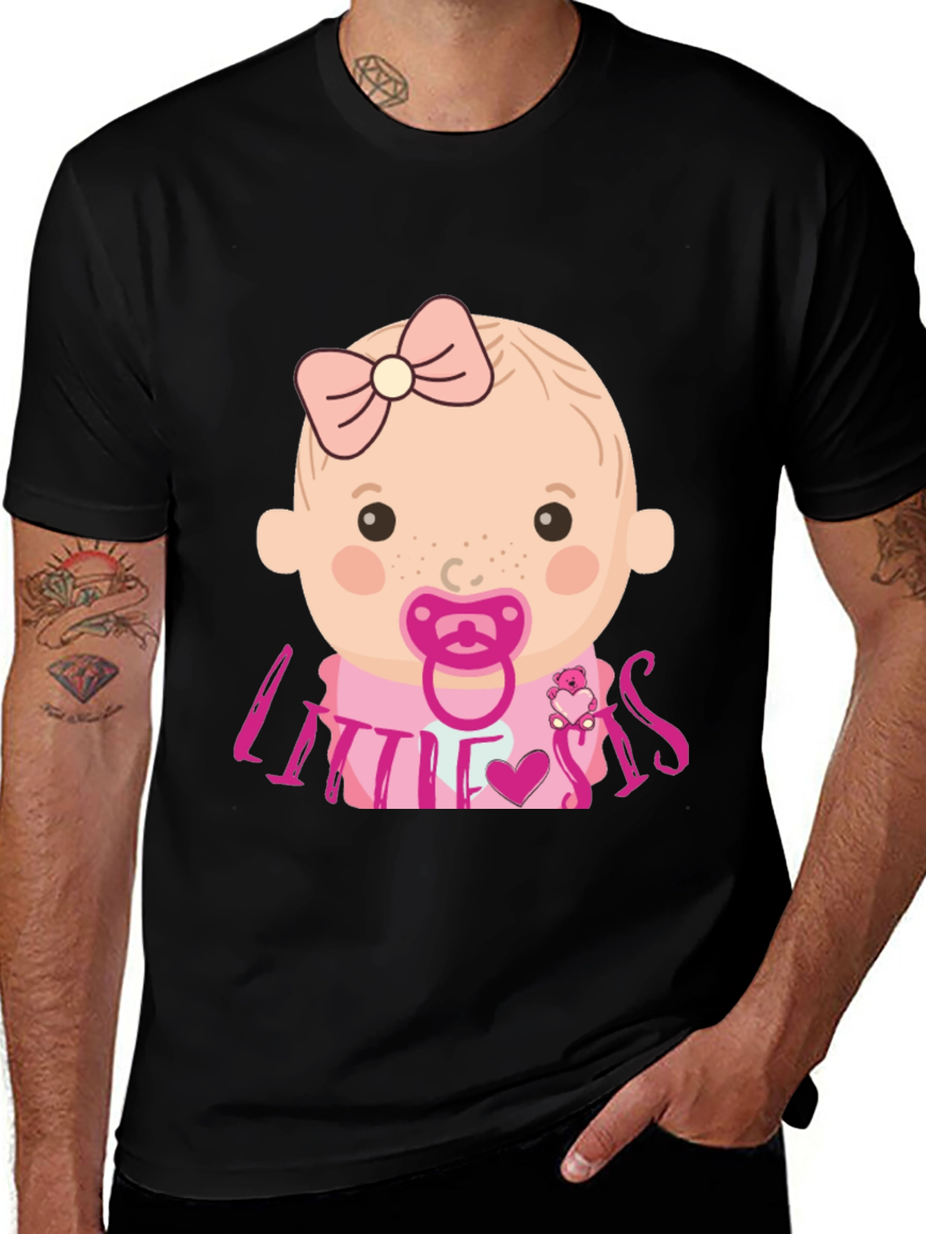 Little Sis Baby Graphic T-Shirt - Black