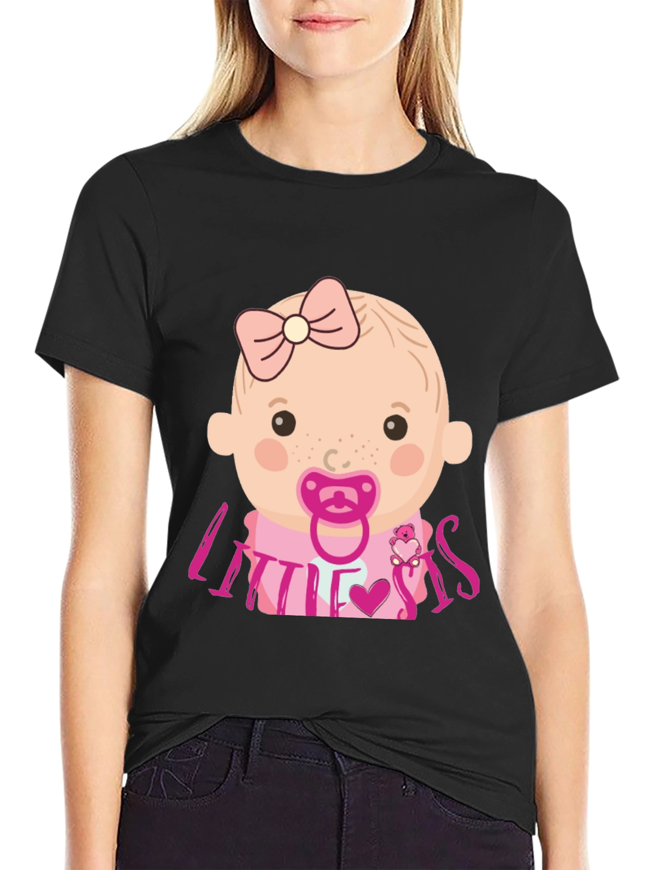 Little Sis Baby Graphic T-Shirt - Black