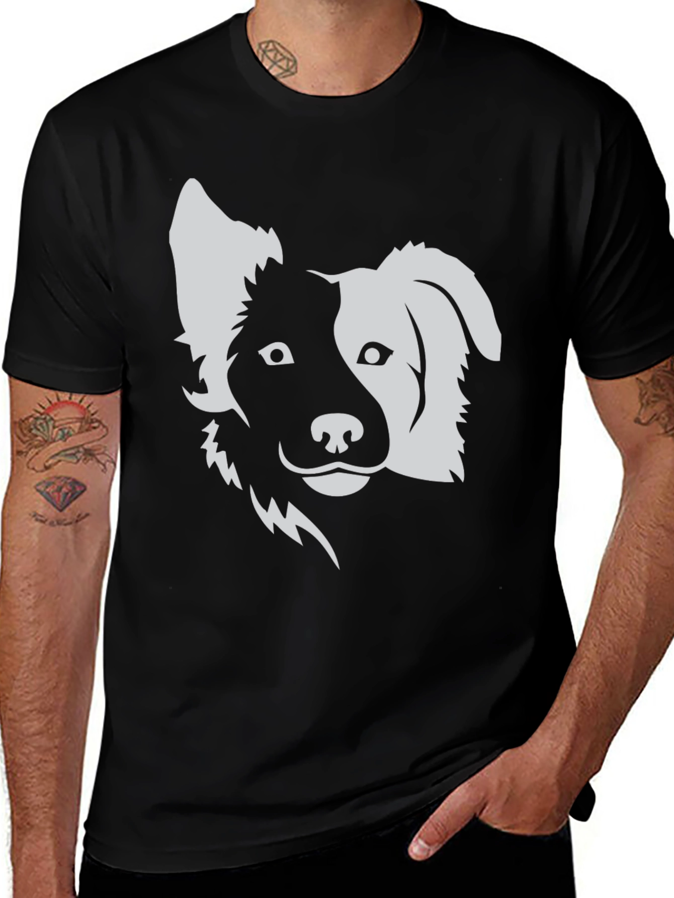 Dog Graphic Tee - Black Cotton Blend T-Shirt