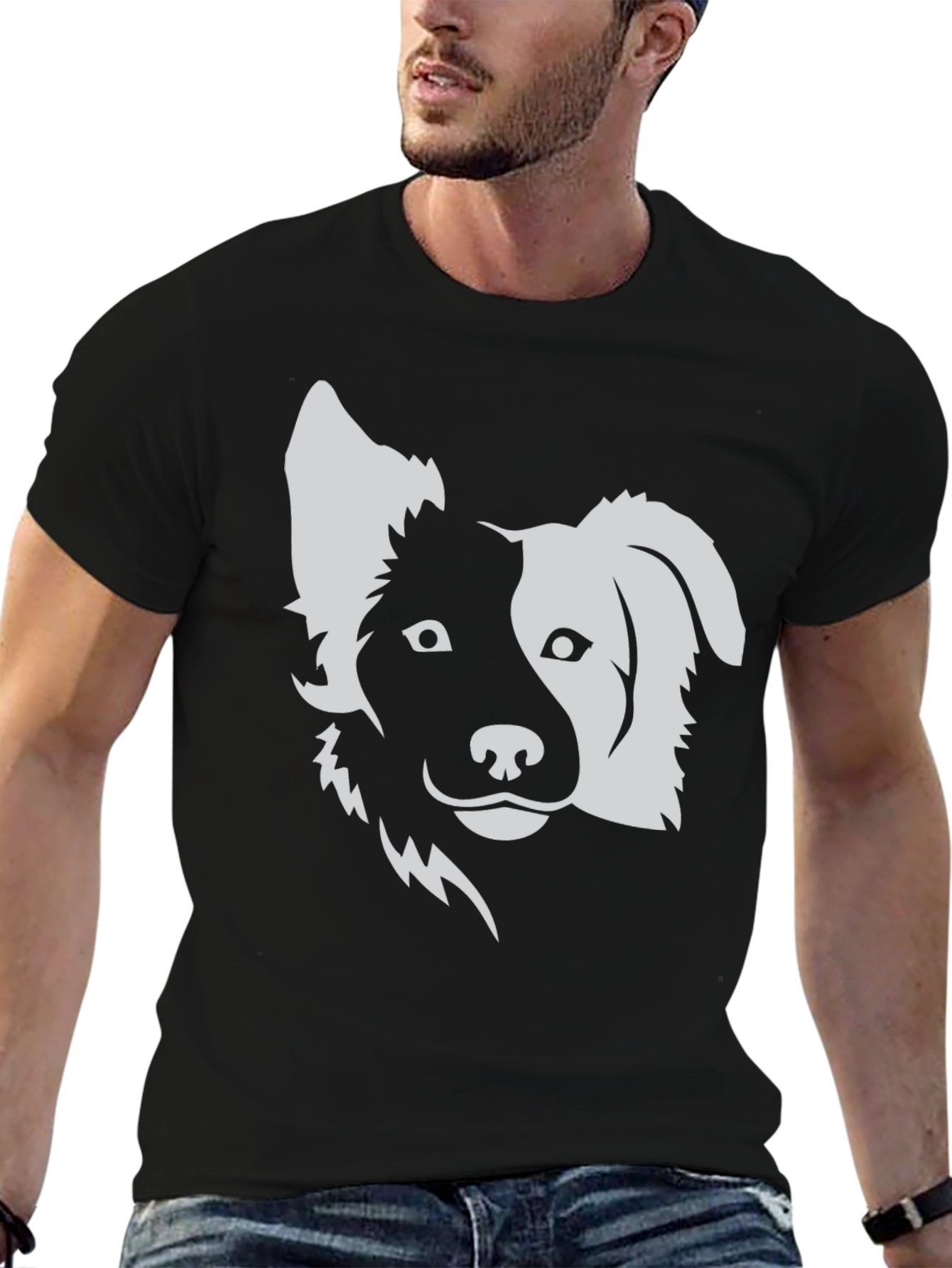Dog Graphic Tee - Black Cotton Blend T-Shirt