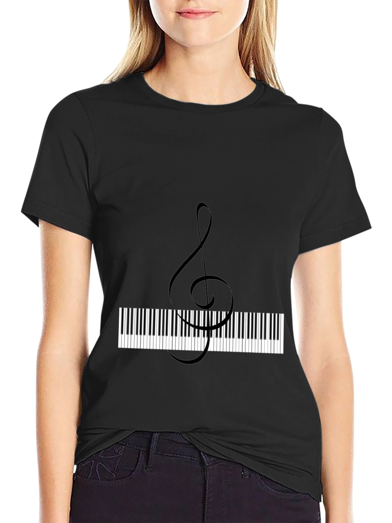 Musical Treble Clef Piano Keys Black T-Shirt