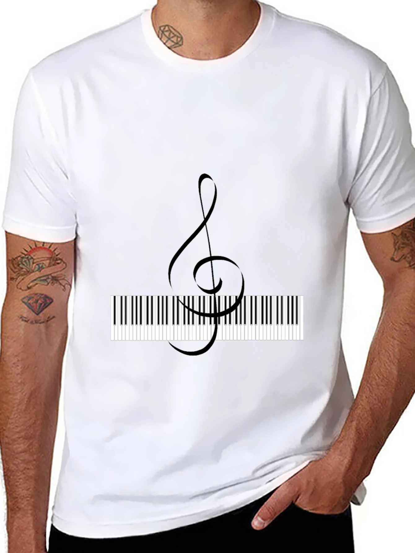 Musical Treble Clef Piano Keys Black T-Shirt